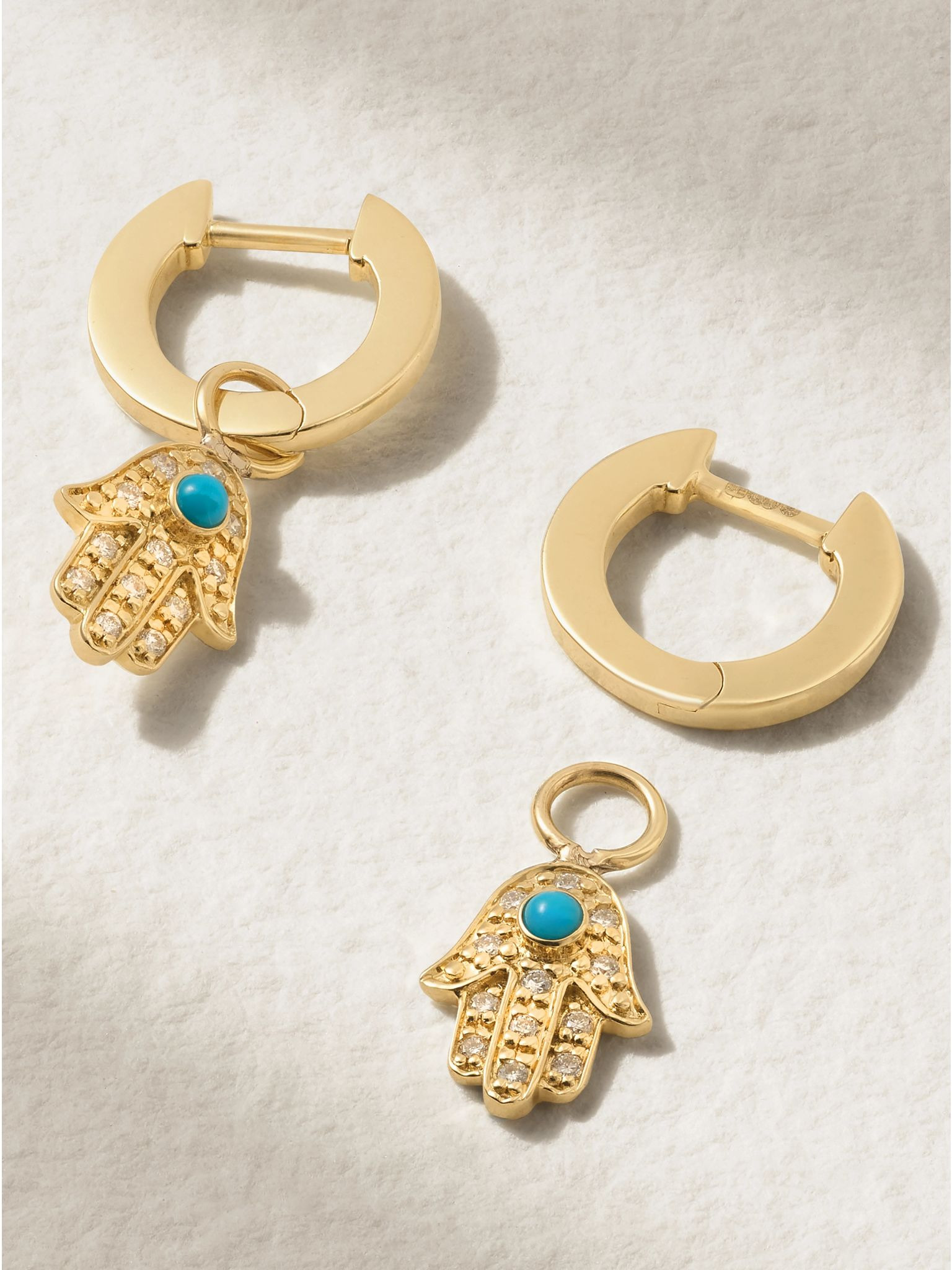 Small Hamsa 14-karat gold, diamond and turquoise earrings Gold - 3
