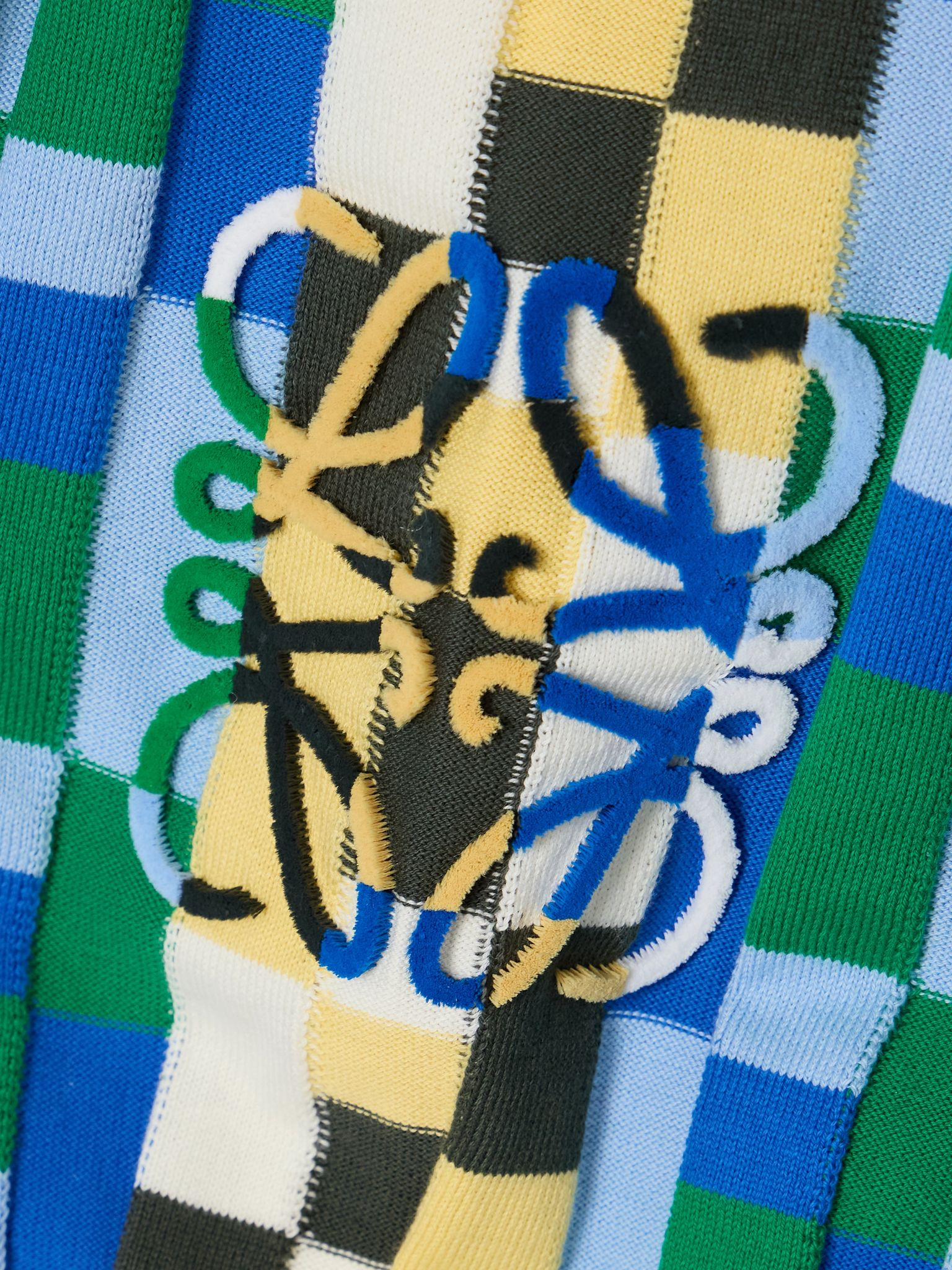 Anagram appliquéd checked intarsia cotton sweater Blue - 4
