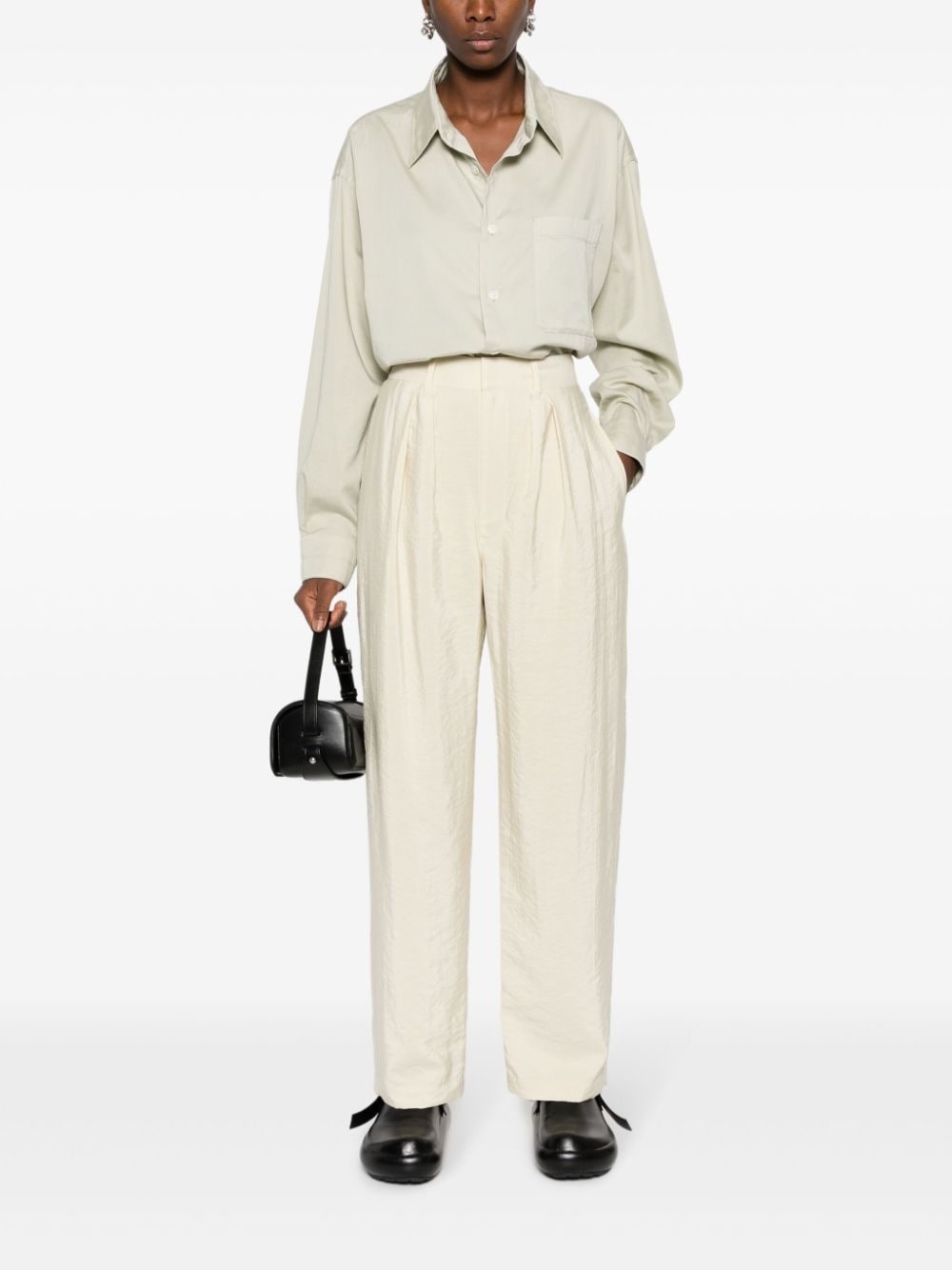 pleated silk-blend straight-leg trousers - 2