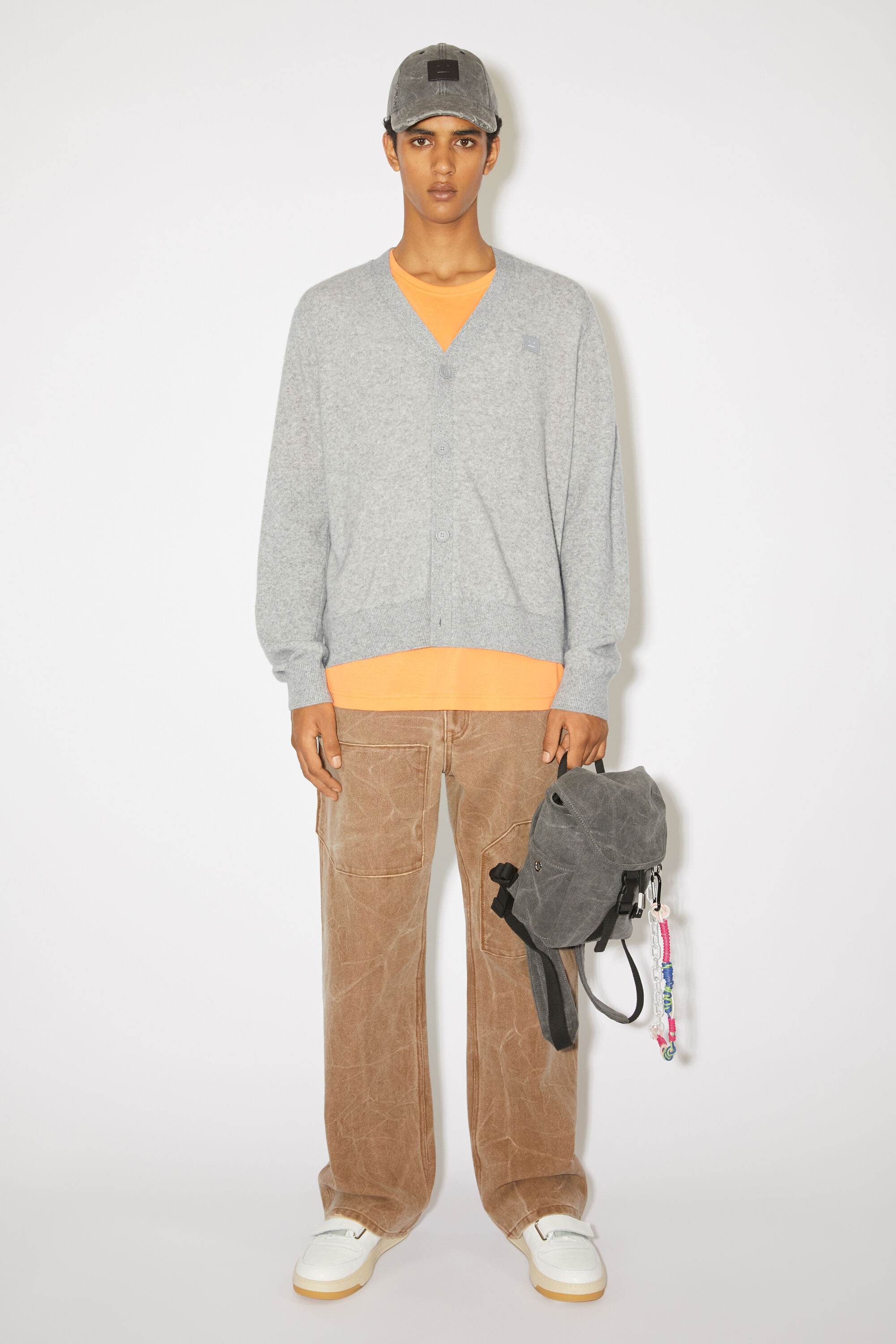V-neck cardigan - Light Grey Melange - 2