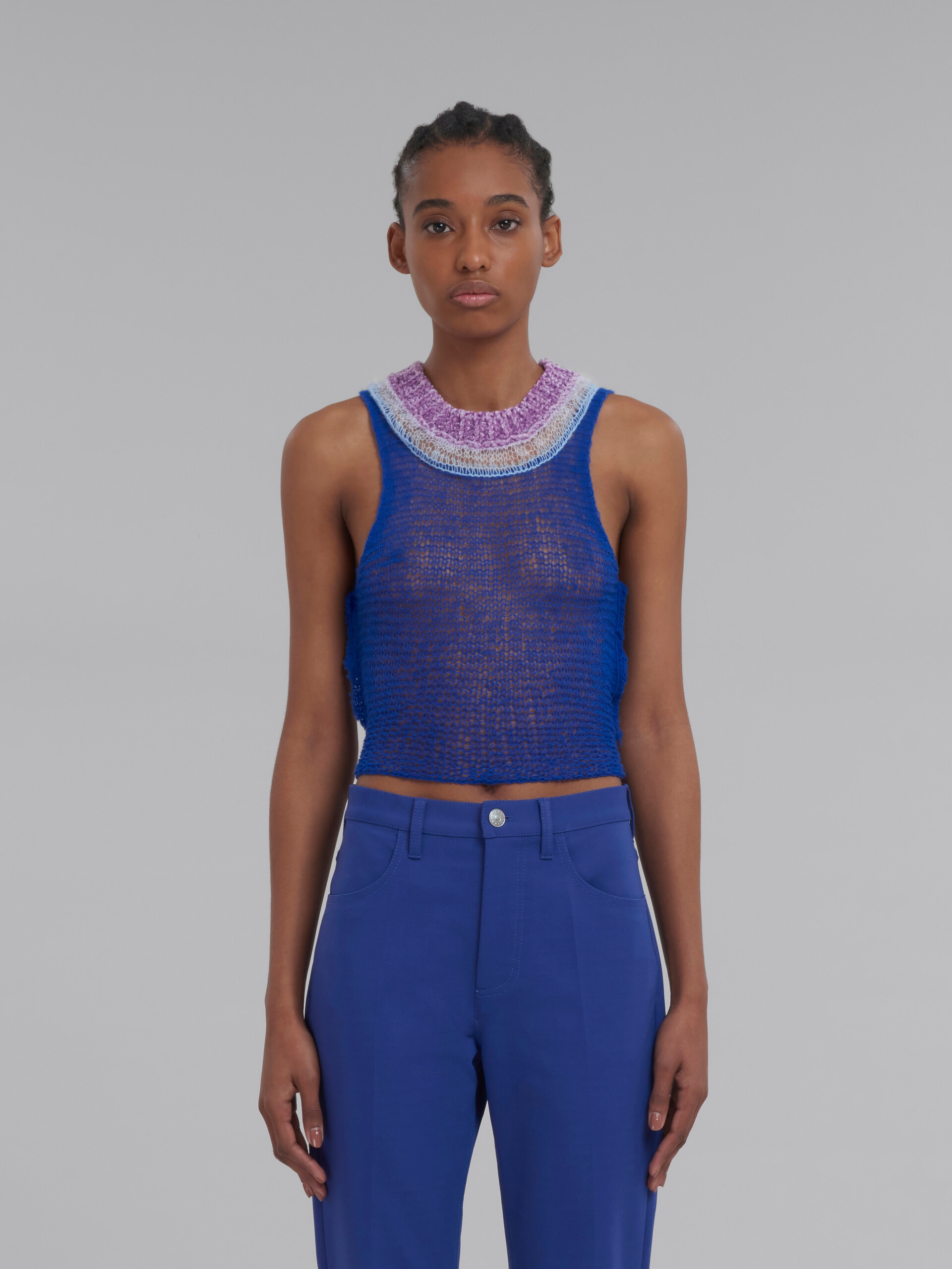 BLUE MESH WOOL AND CASHMERE TANK TOP WITH CUTOUT - 2