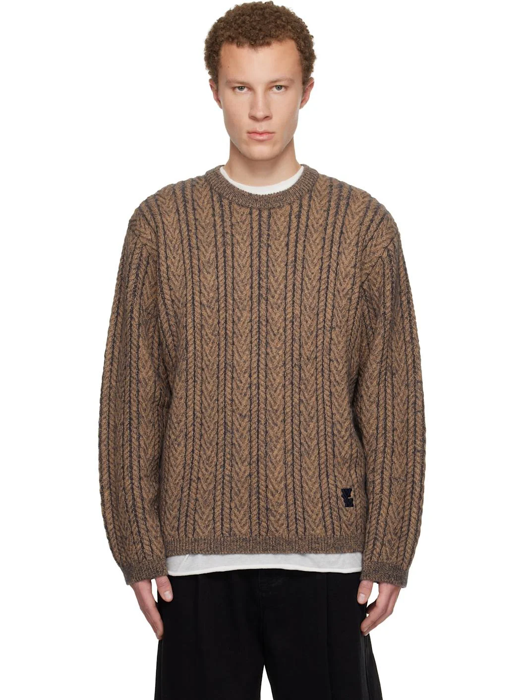 Brown Wool Blend Herringbone Sweater - 1