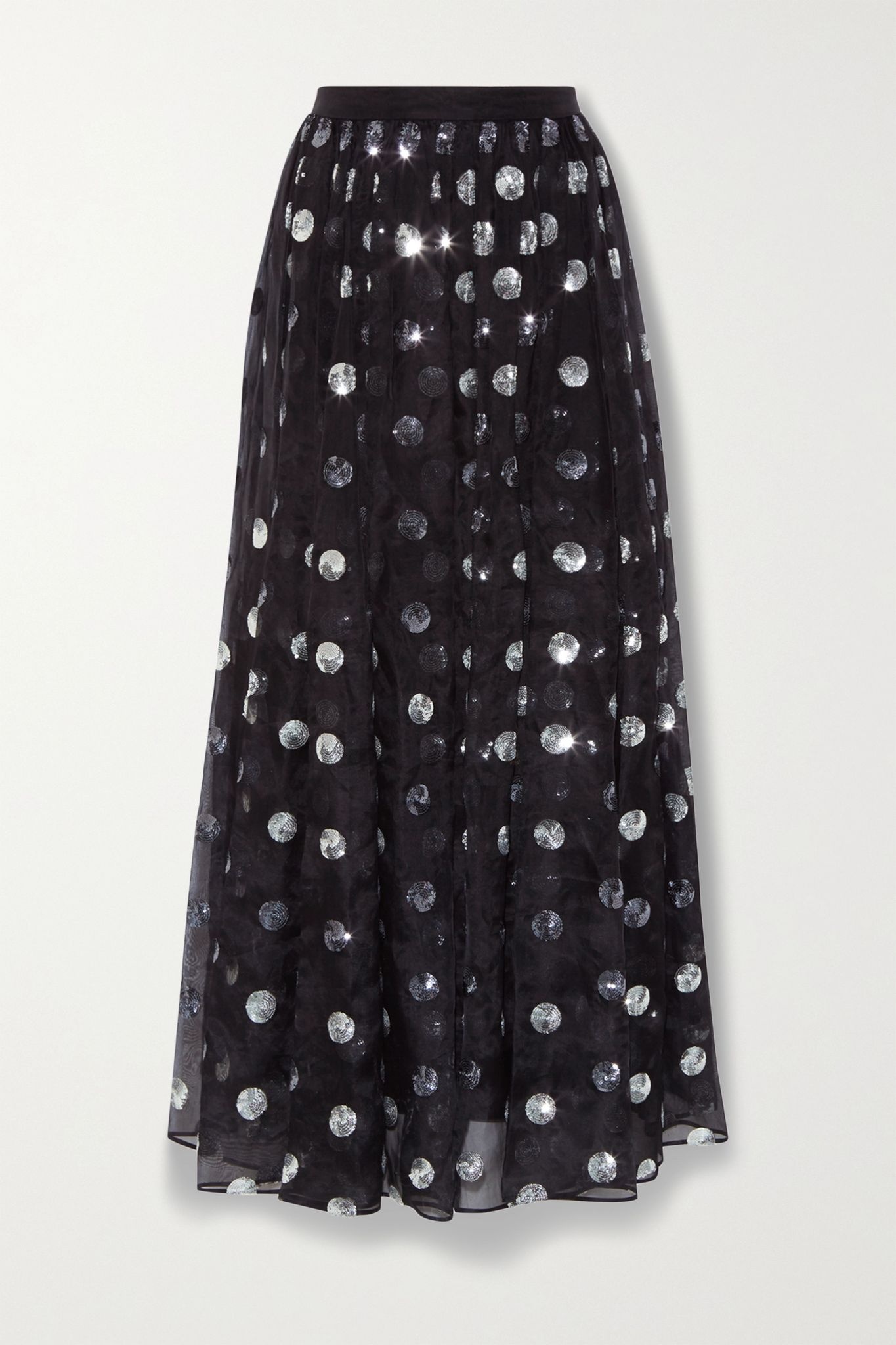 Lindie polka-dot sequined silk-chiffon skirt - 1