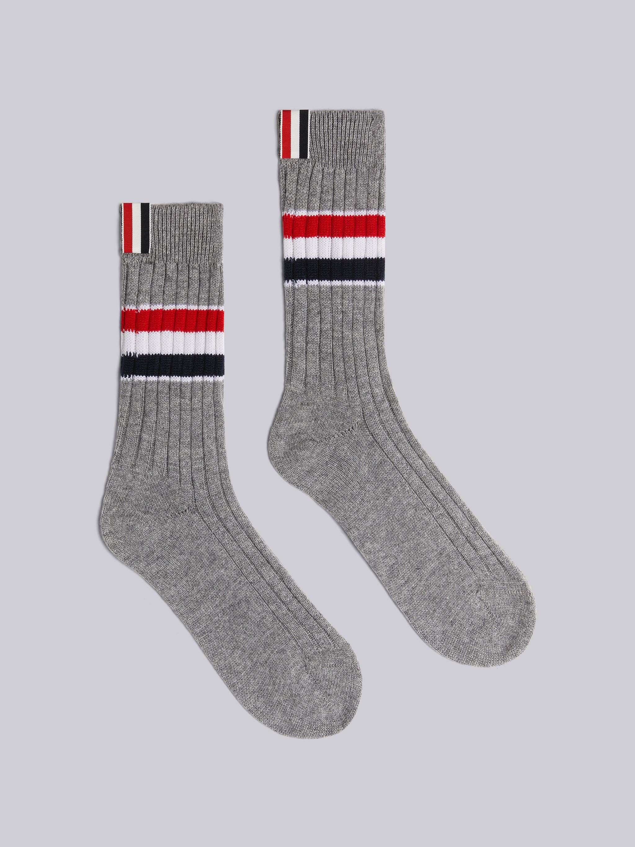 Light Grey Cashmere Chunky Rib Multicolor Stripe Mid-calf Socks - 1