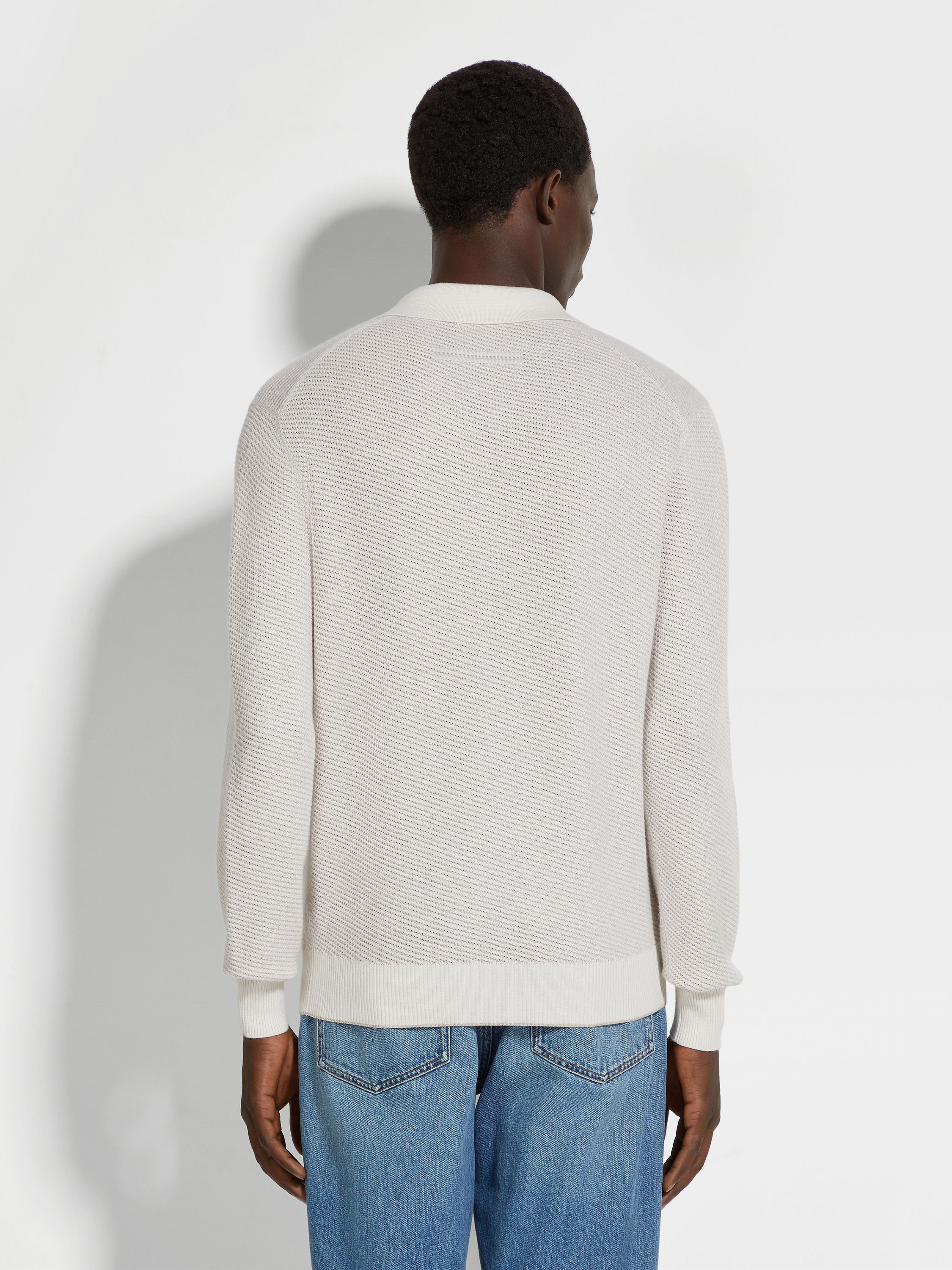 WHITE SILK AND CASHMERE POLO SHIRT - 5