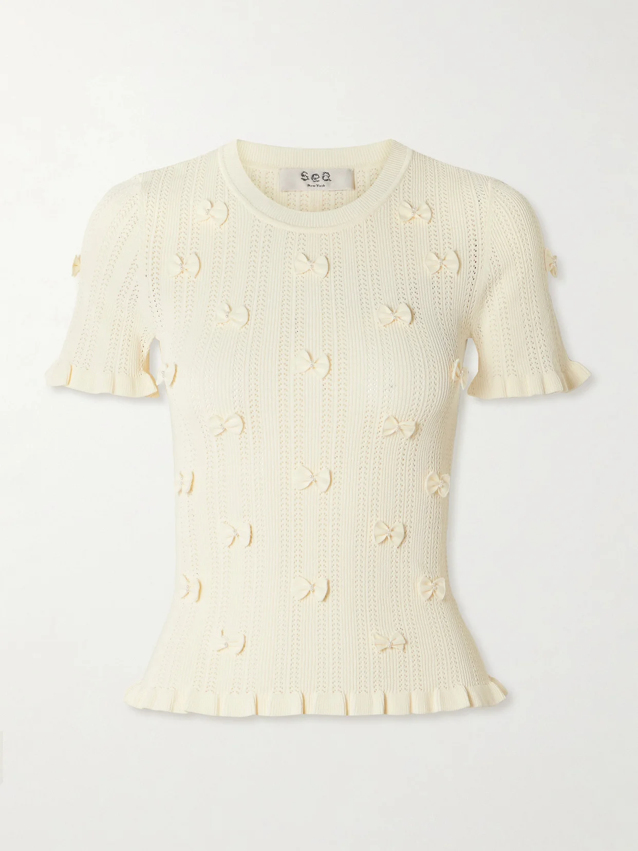 Alberta Embellished Pointelle-knit Top - 1