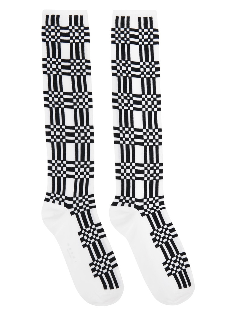 White & Black Check Socks 1