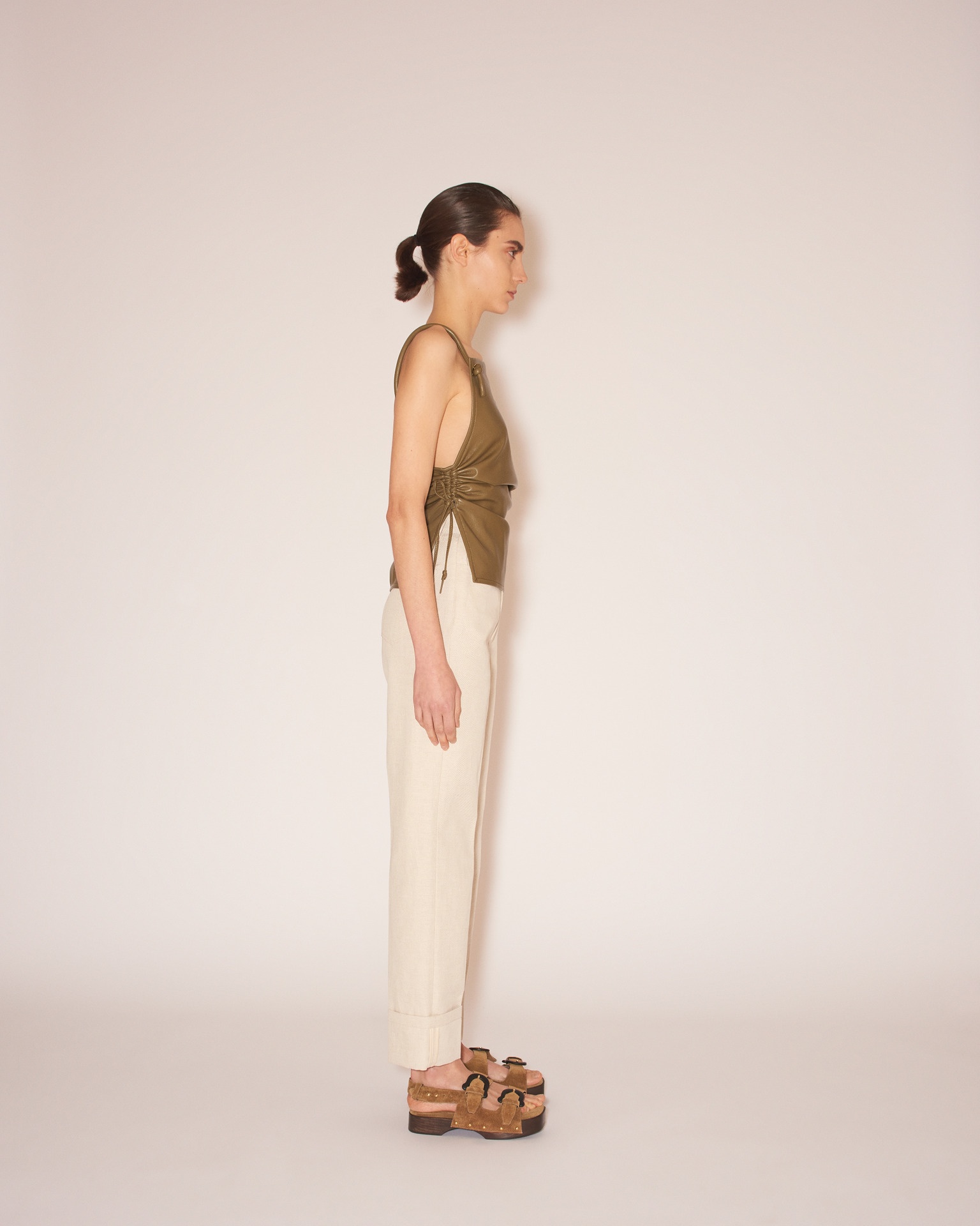 JOSCA - Vegan leather side-tie top - Olive - 4