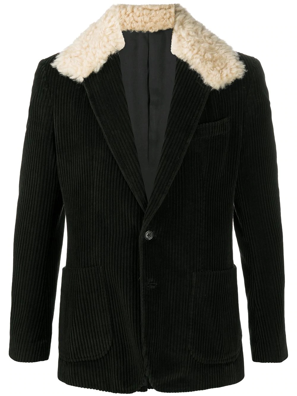 fur-trimmed collar corduroy blazer - 1