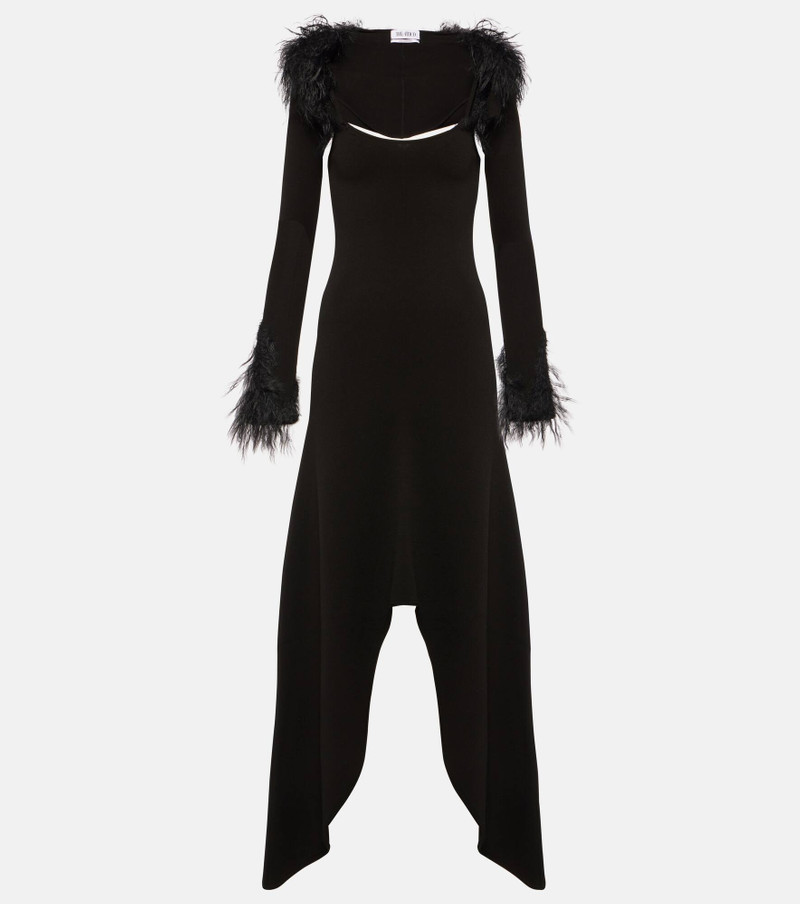 Feather-trimmed jersey midi dress - 1