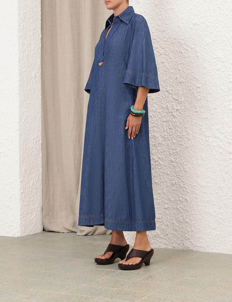 Zimmermann ILLUMINATE DENIM MIDI DRESS - 1355DS251RWBLU | REVERSIBLE