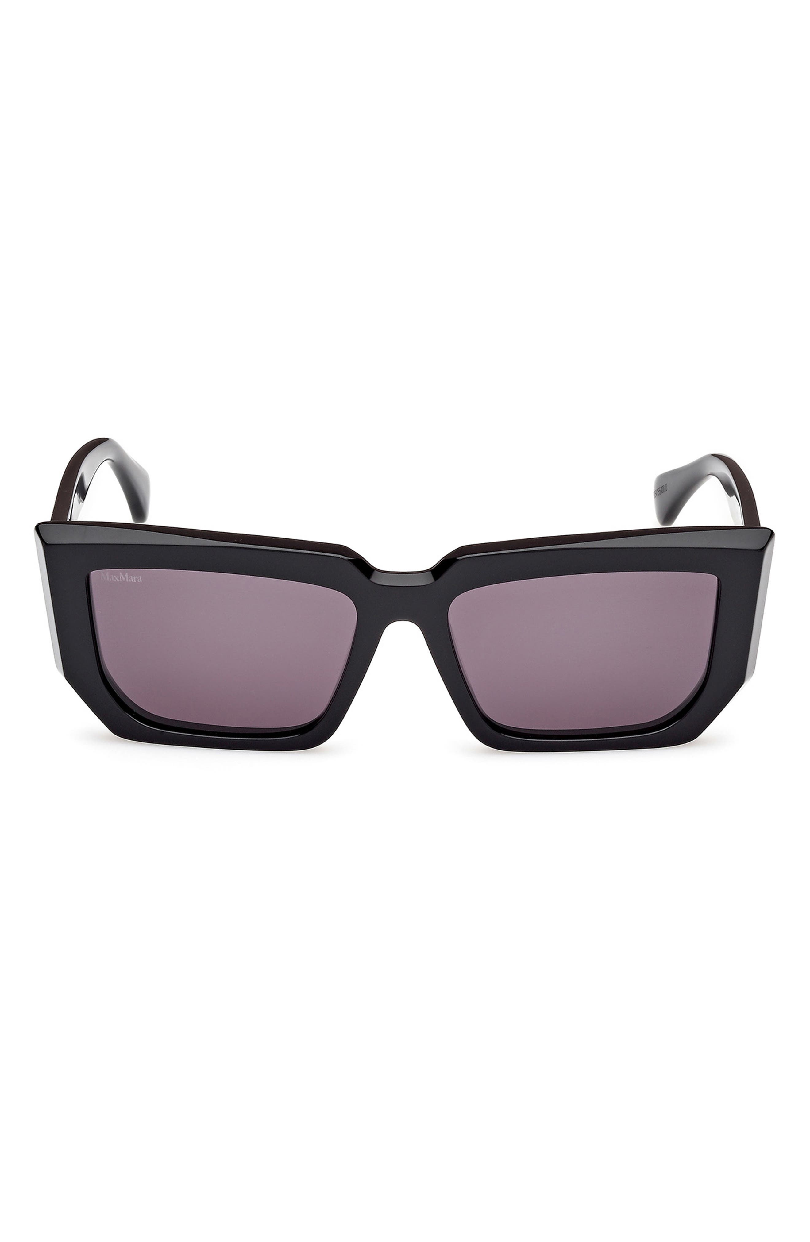 Max Mara 54mm Rectangular Sunglasses in Shiny Black /Smoke Lenses at Nordstrom - 1