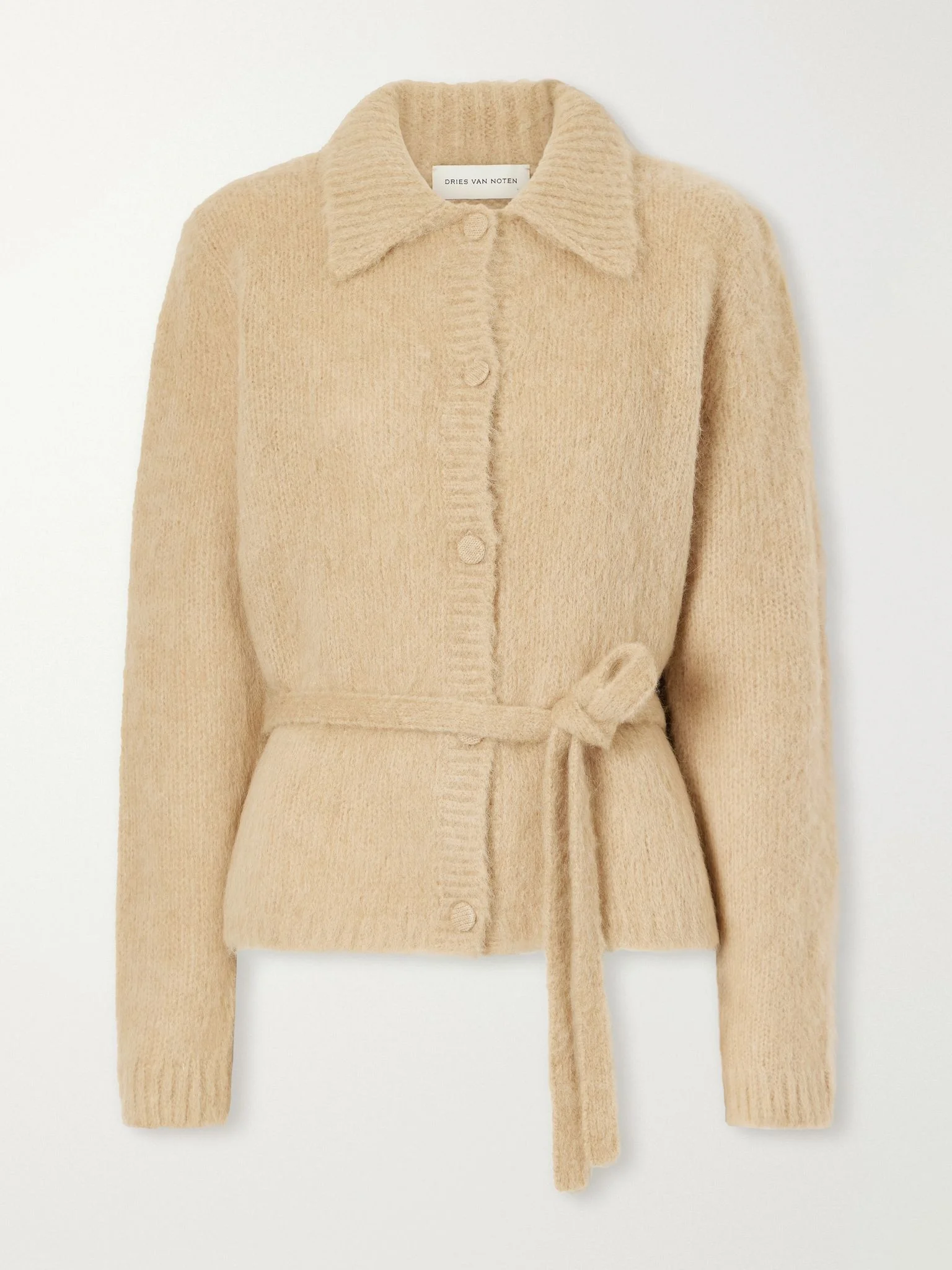 Belted alpaca and merino wool-blend cardigan Ecru - 1