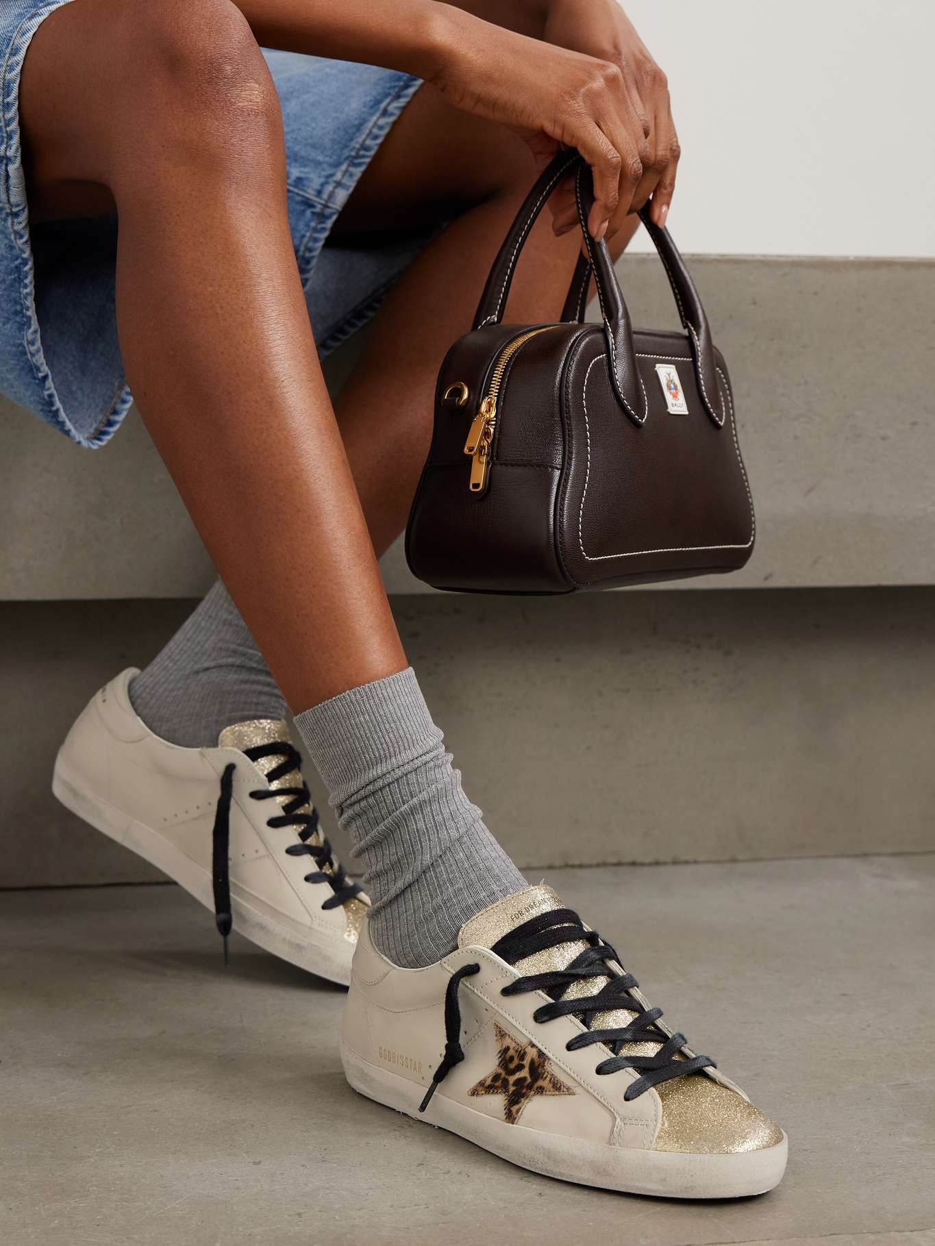 Super-Star distressed glittered leather and calf hair sneakers Off-white - 2
