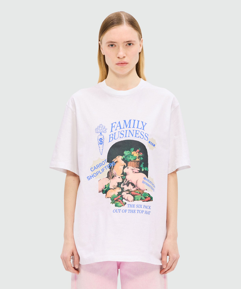 MSGM White jersey T-shirt with "Family Business" print outlook