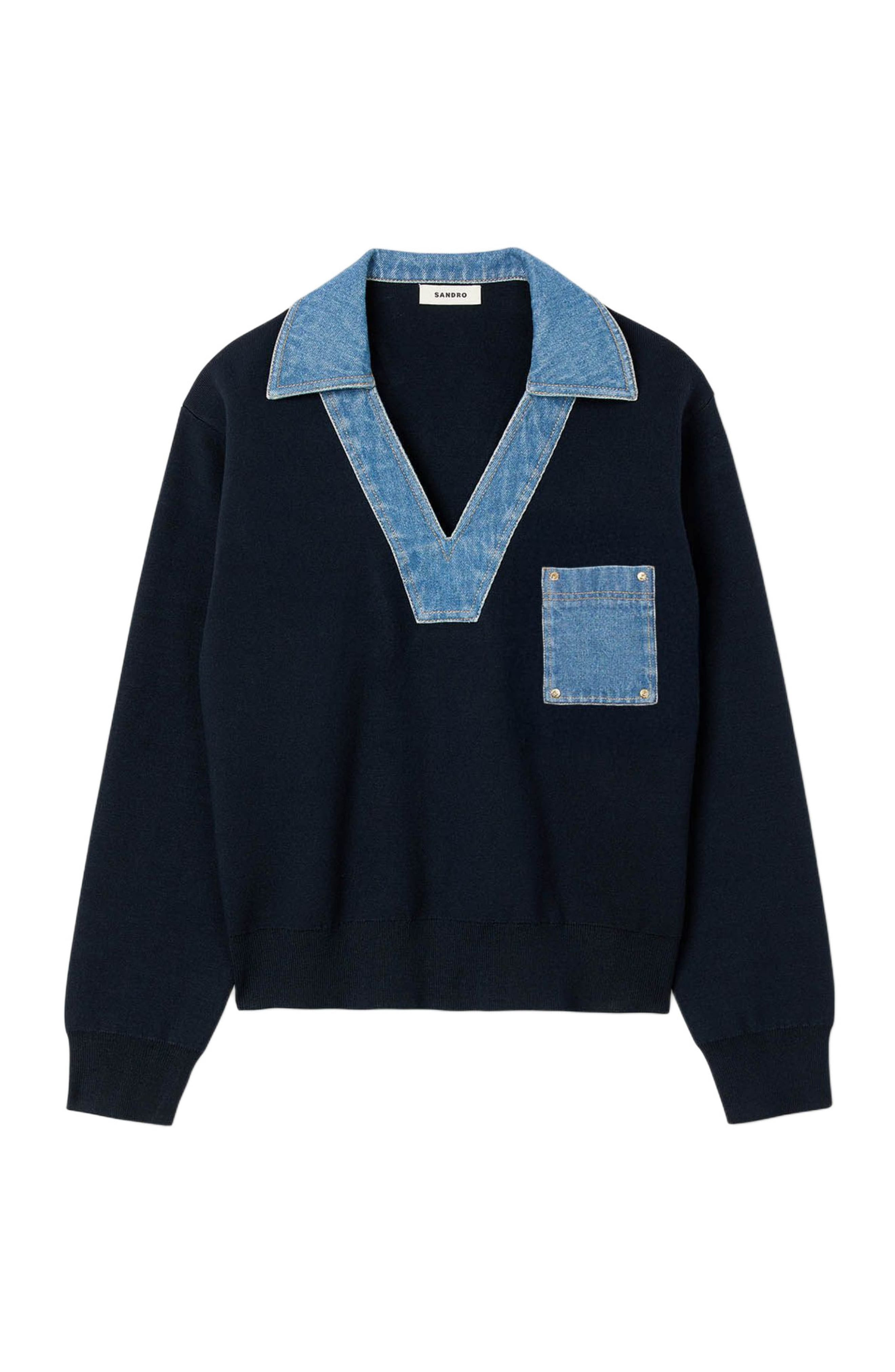 SANDRO Sweater with denim details in Navy Blue at Nordstrom - 5