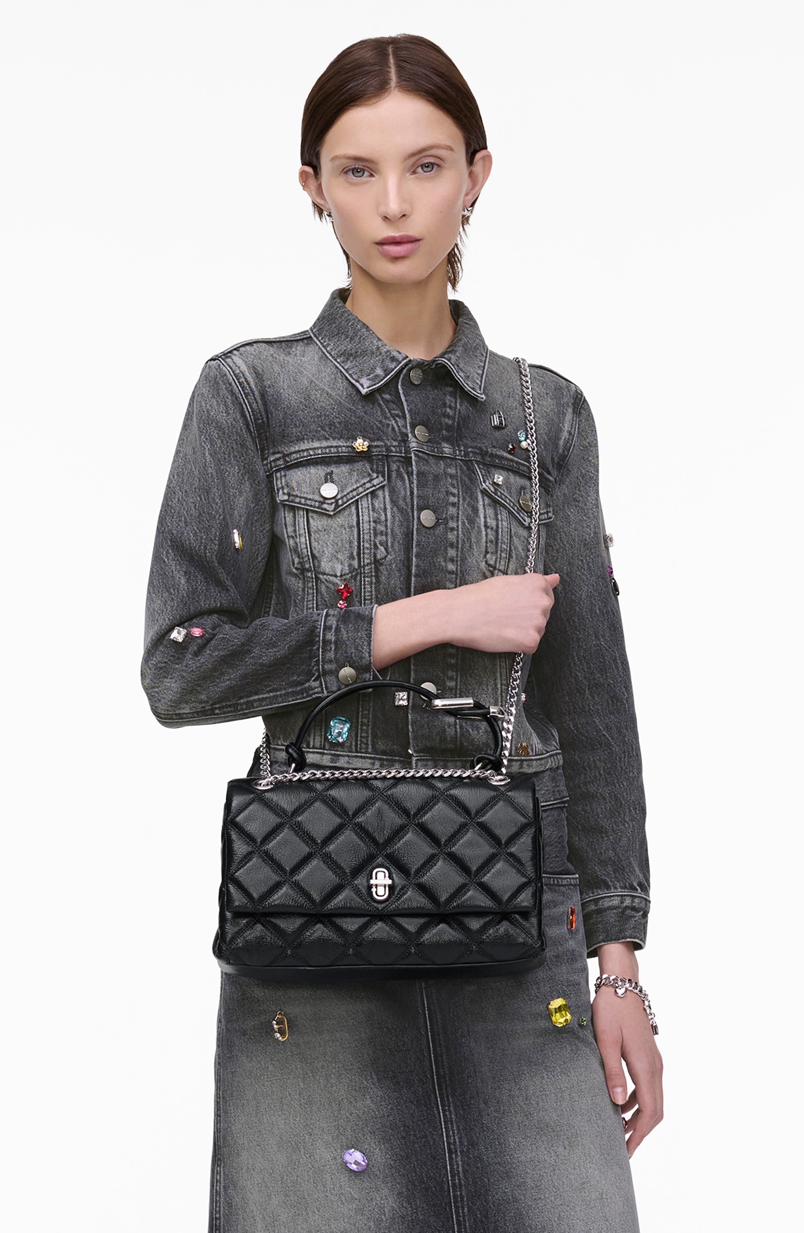 Marc Jacobs The Dual Chain Diamond Quilted Convertible Leather Shoulder Bag in Black at Nordstrom - 4