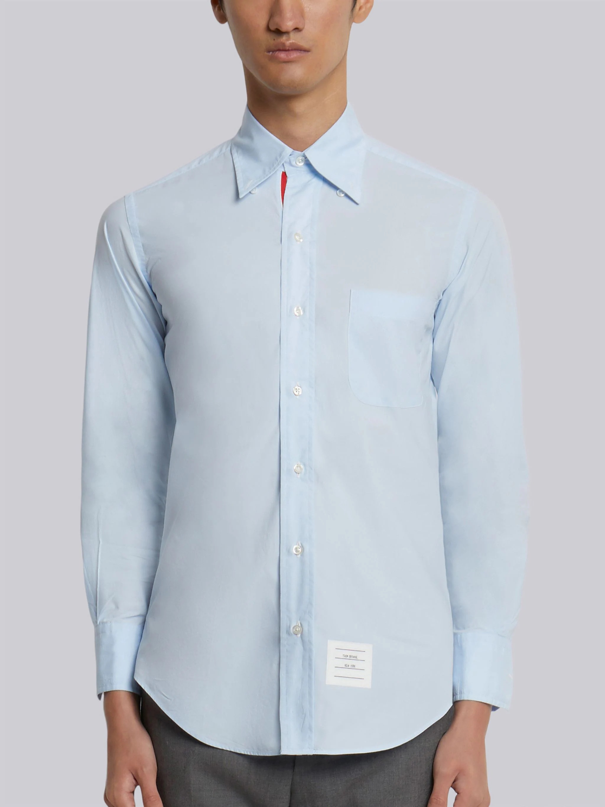 Light Blue Solid Poplin Stripe Grosgrain Placket Classic Fit Shirt - 3