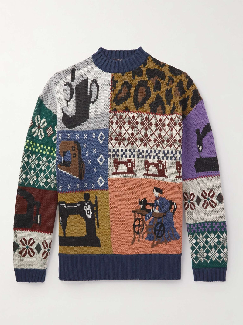 Kurogane Mishin Jacquard-Knit Wool-Blend Sweater - 1