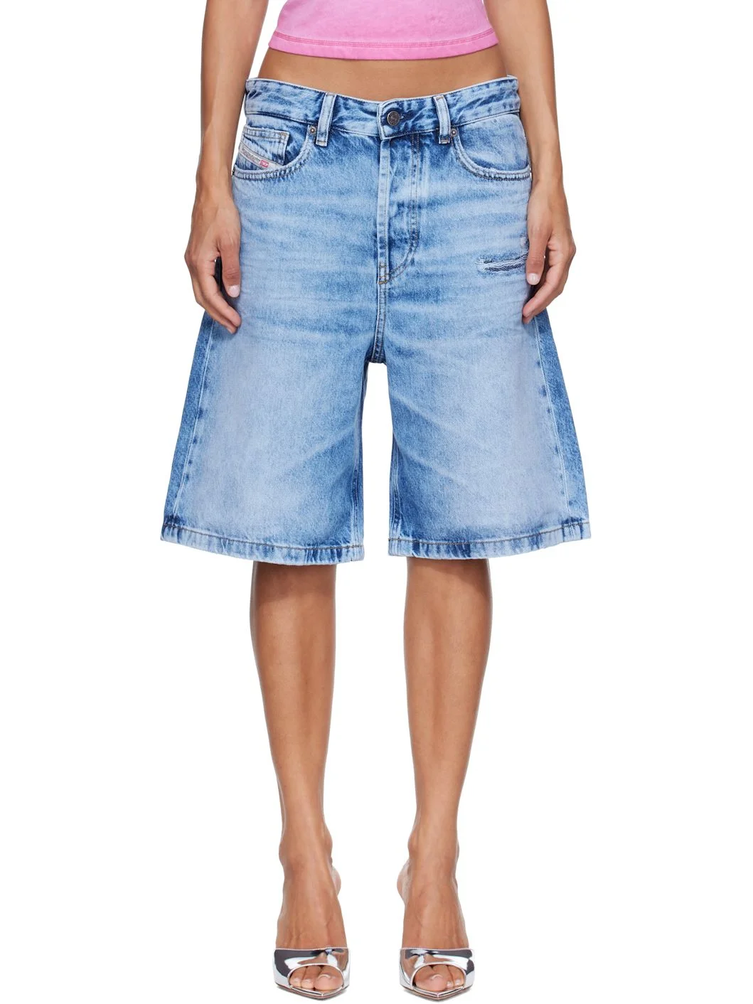 Blue Relaxed Fluid Denim Shorts - 1