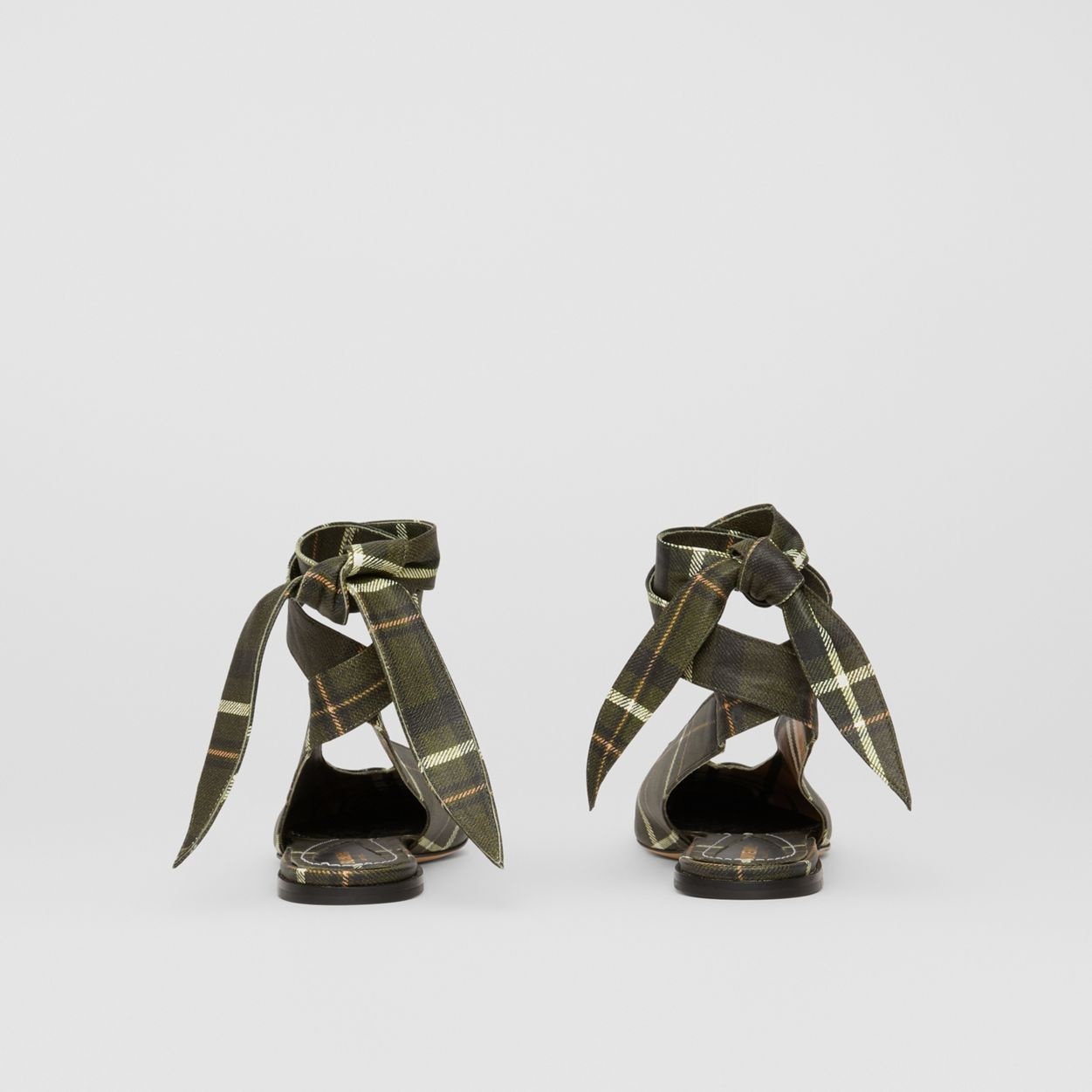 Tie Detail Tartan Print Leather Point-toe Mules - 6