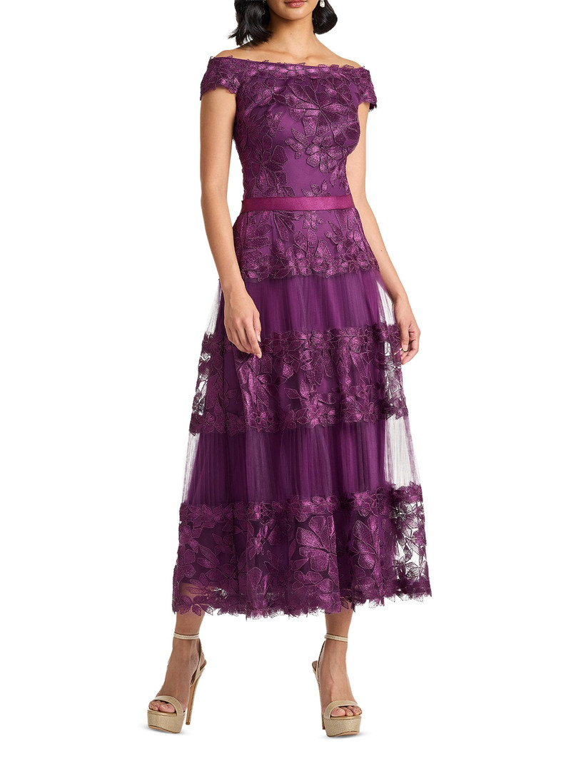 Women's Floral Embroidered Off-The-Shoulder A-Line Dress - Begonia 3
