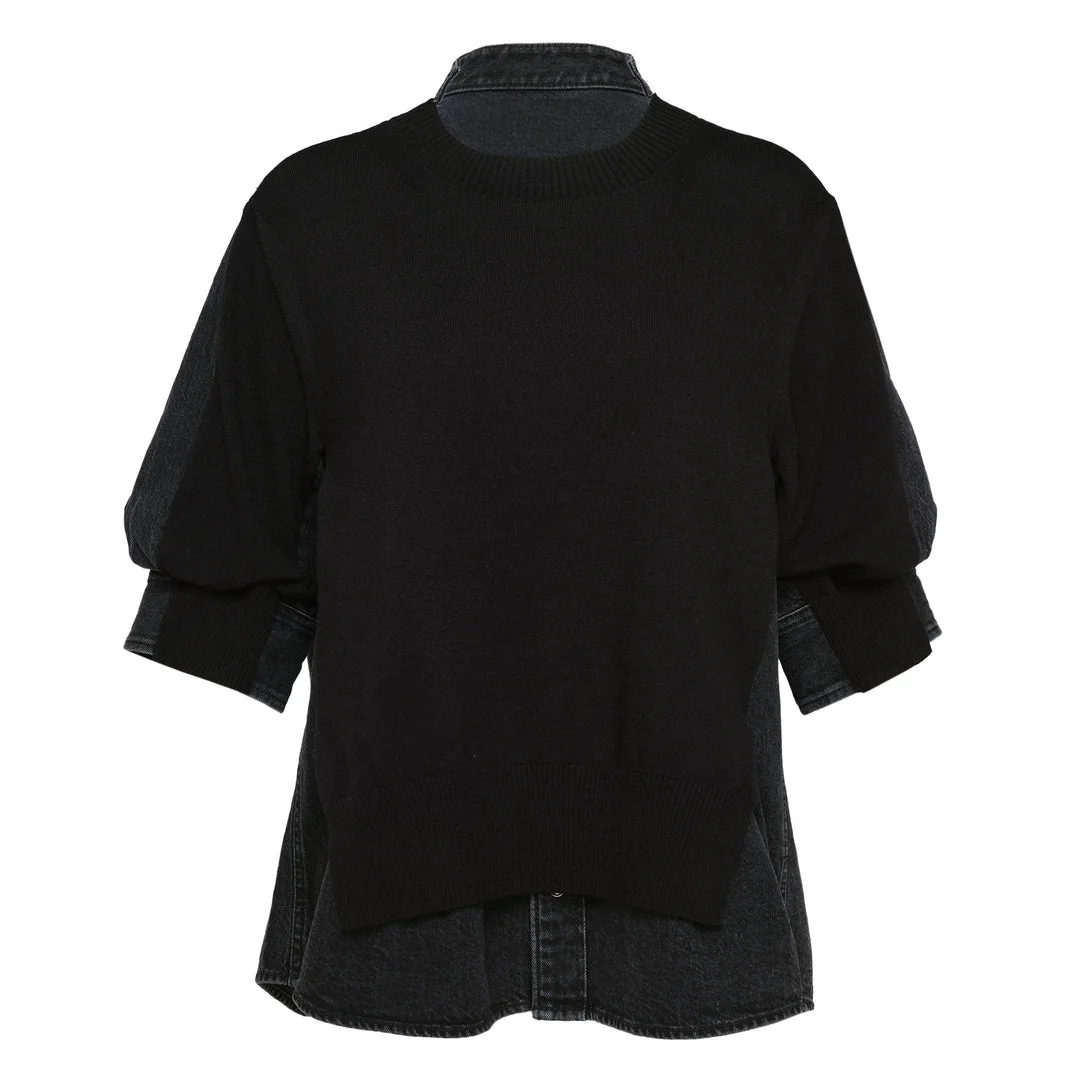 Denim x Knit Pullover - 1
