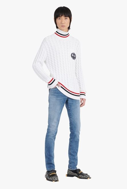 White cotton turtleneck with Balmain badge - 2