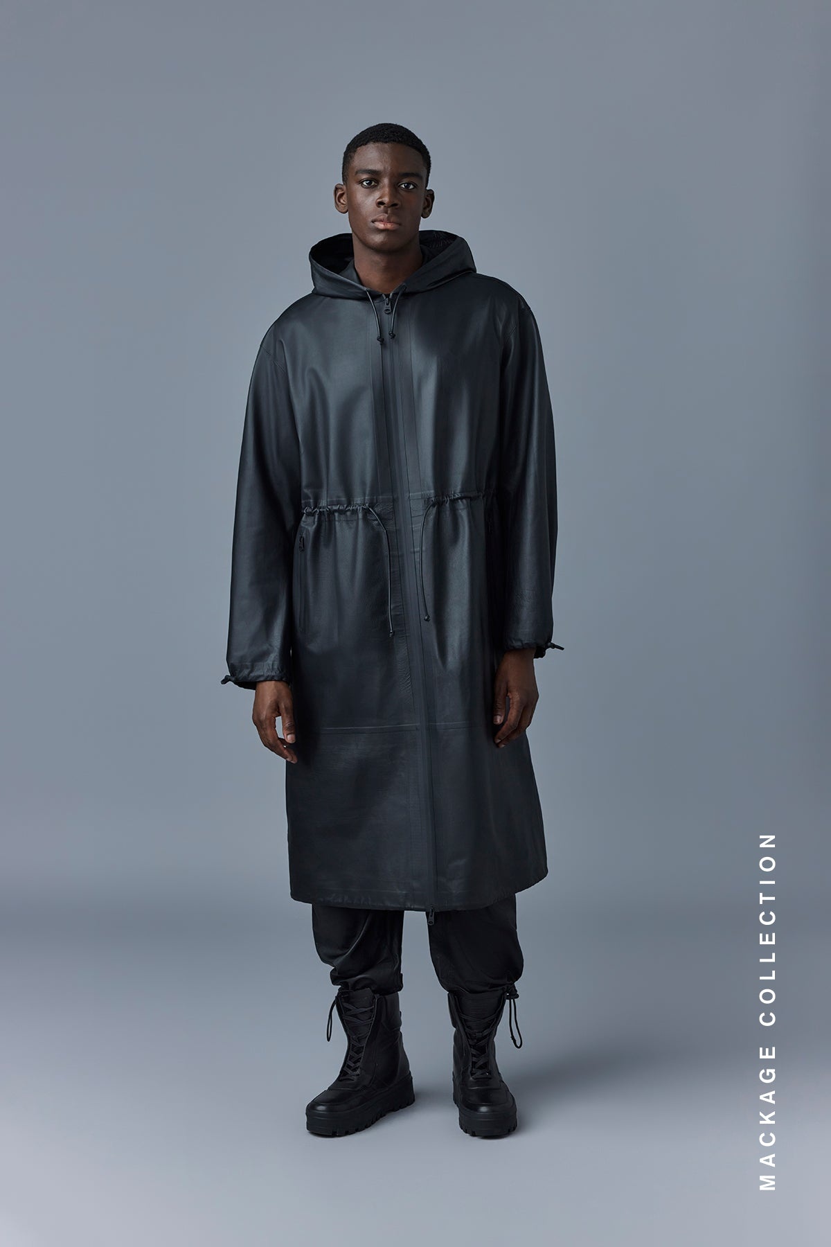 ALBAN Monochromatic leather coat with hood - 1