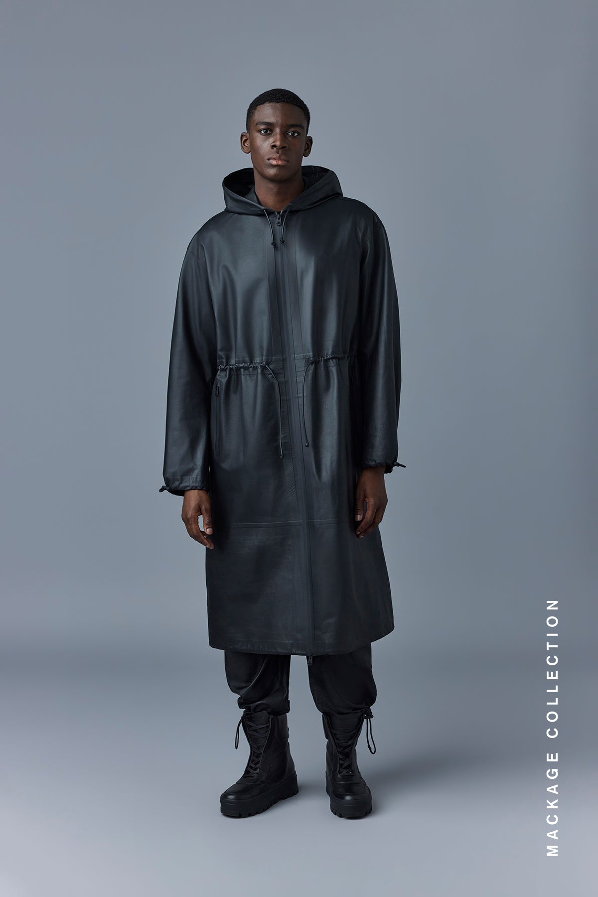 ALBAN Monochromatic leather coat with hood - 2
