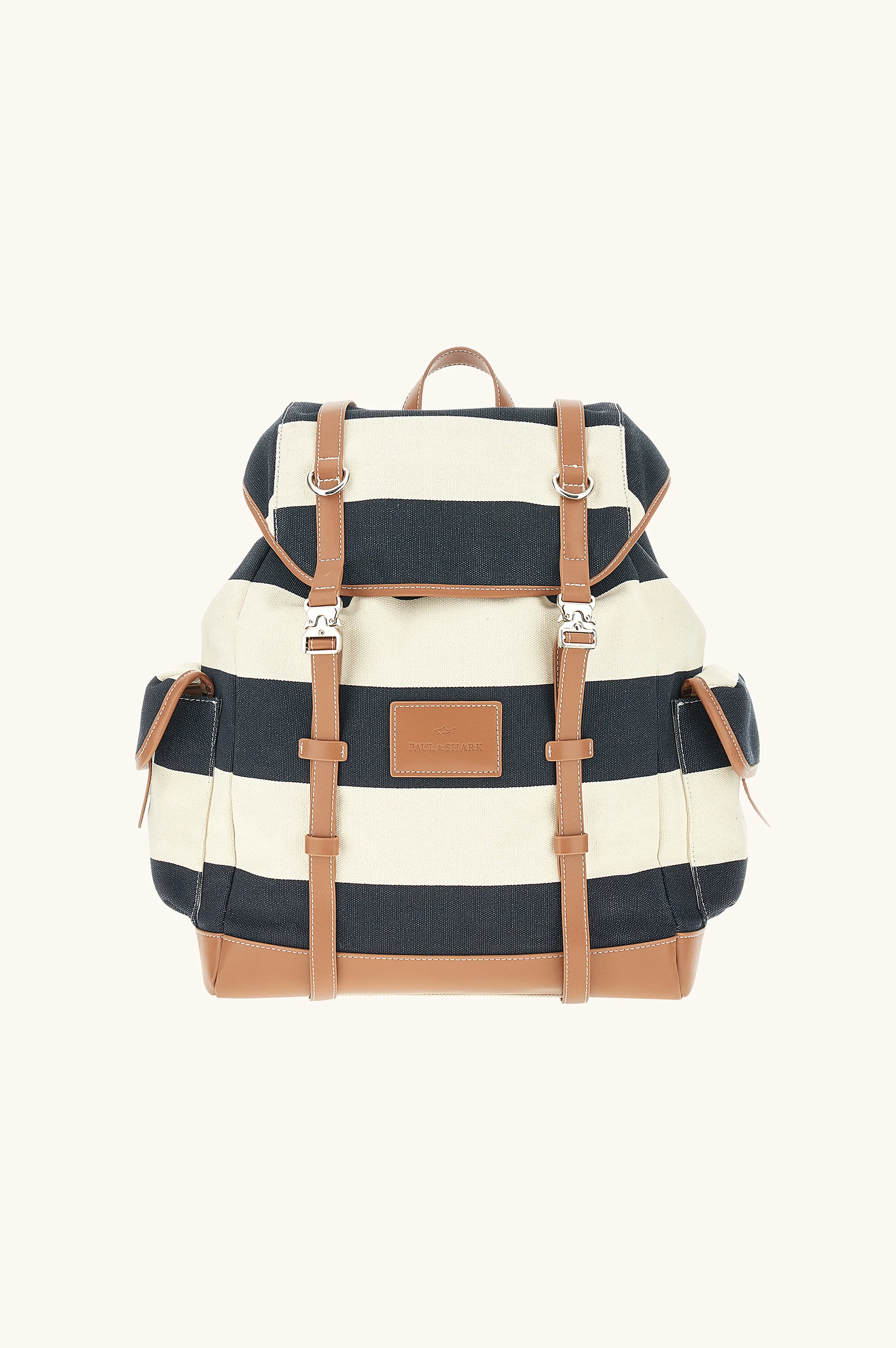 STRIPED CANVAS BACKPACK WITH LEATHER DETAILS - 1