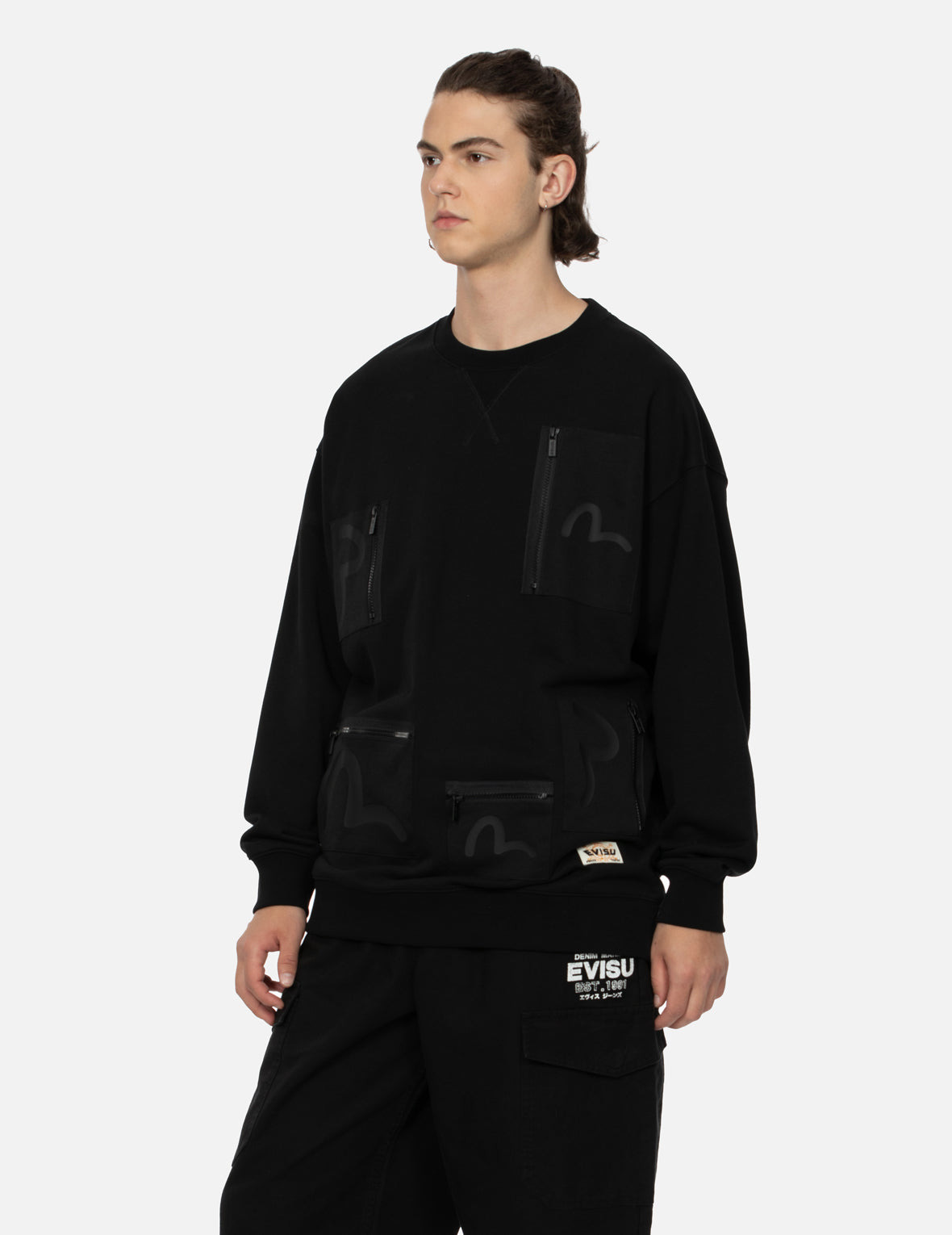 MULTI-POCKETS WITH SEAGULL PRINT LOOSE FIT SWEATSHIRT - 7