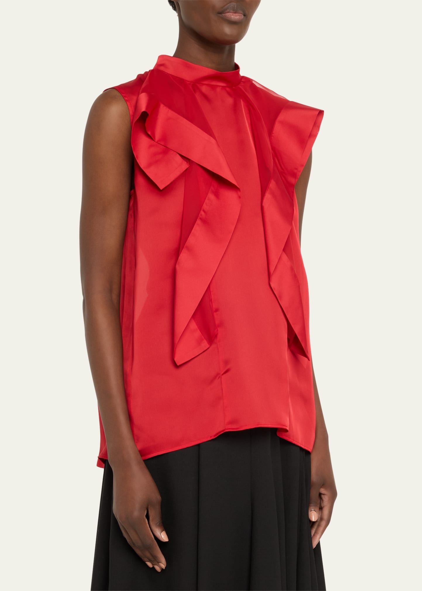 Ruffle High Neck Satin Chiffon Blouse - 4
