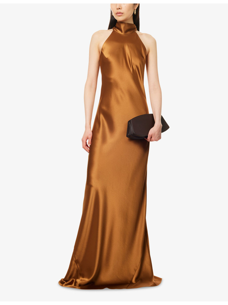 GALVAN Sienna Sash-Tie Sleeveless Satin Gown outlook