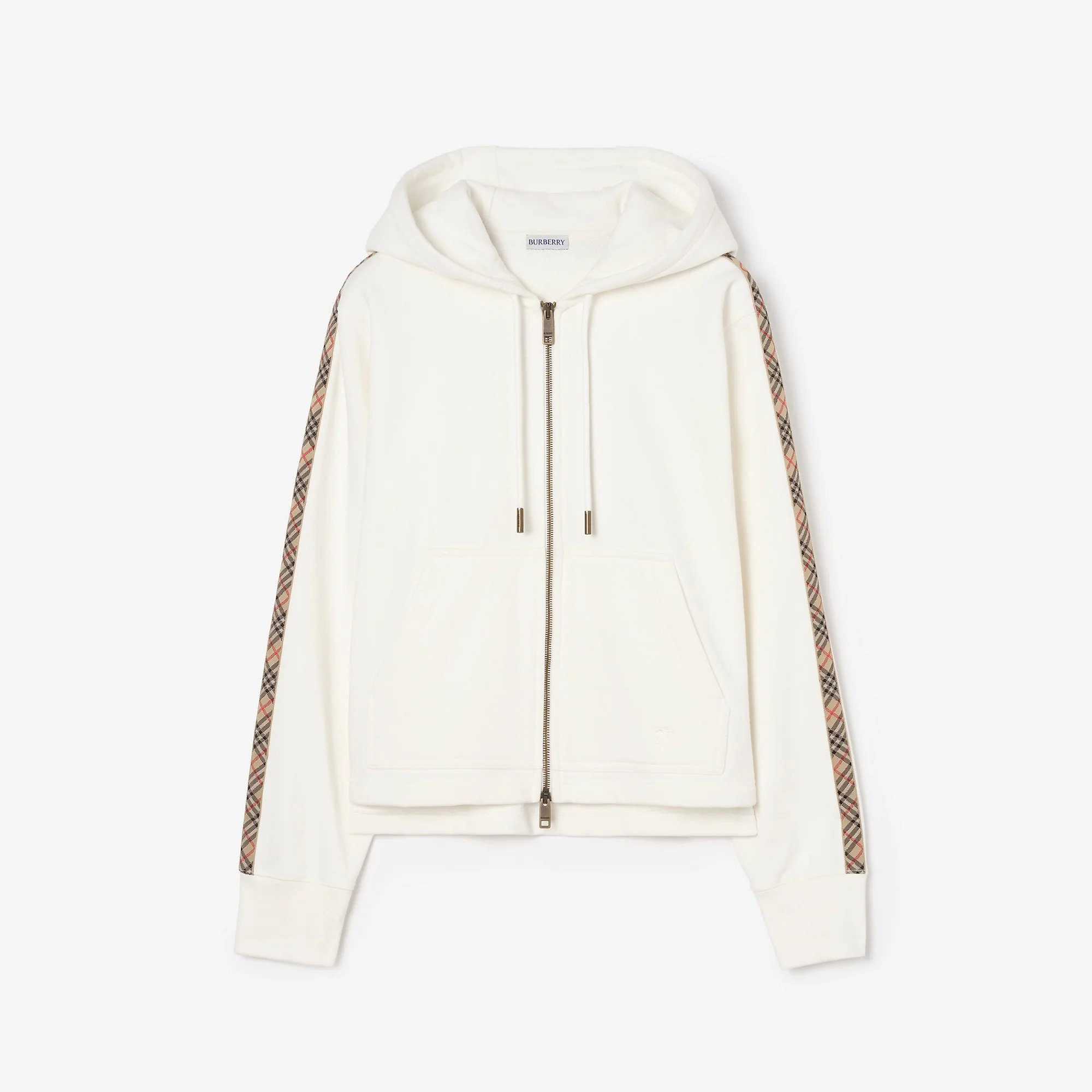 Check Trim Cotton Zip Hoodie - 1