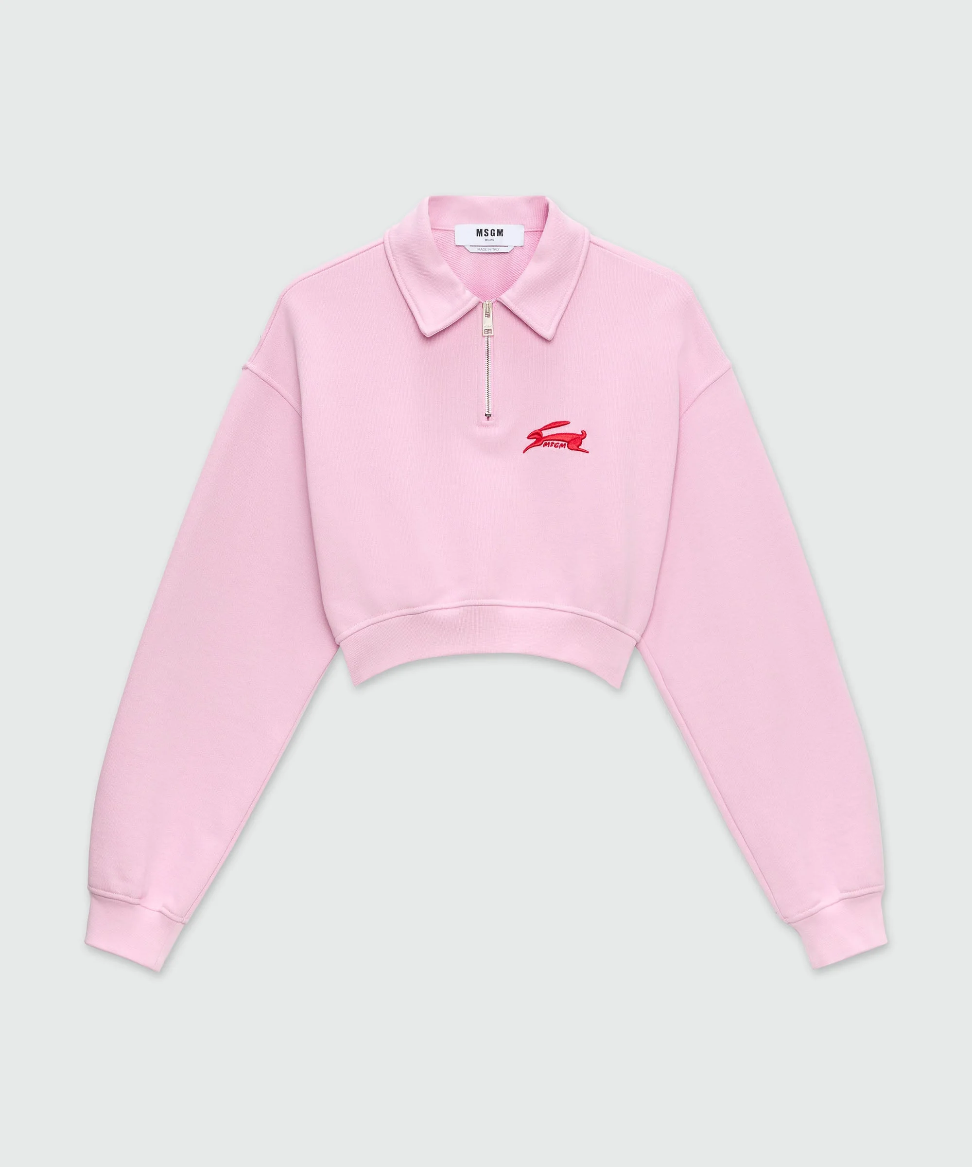 Pink cropped sweatshirt with 3D "Follow the Rabbit®" embroidery - 1