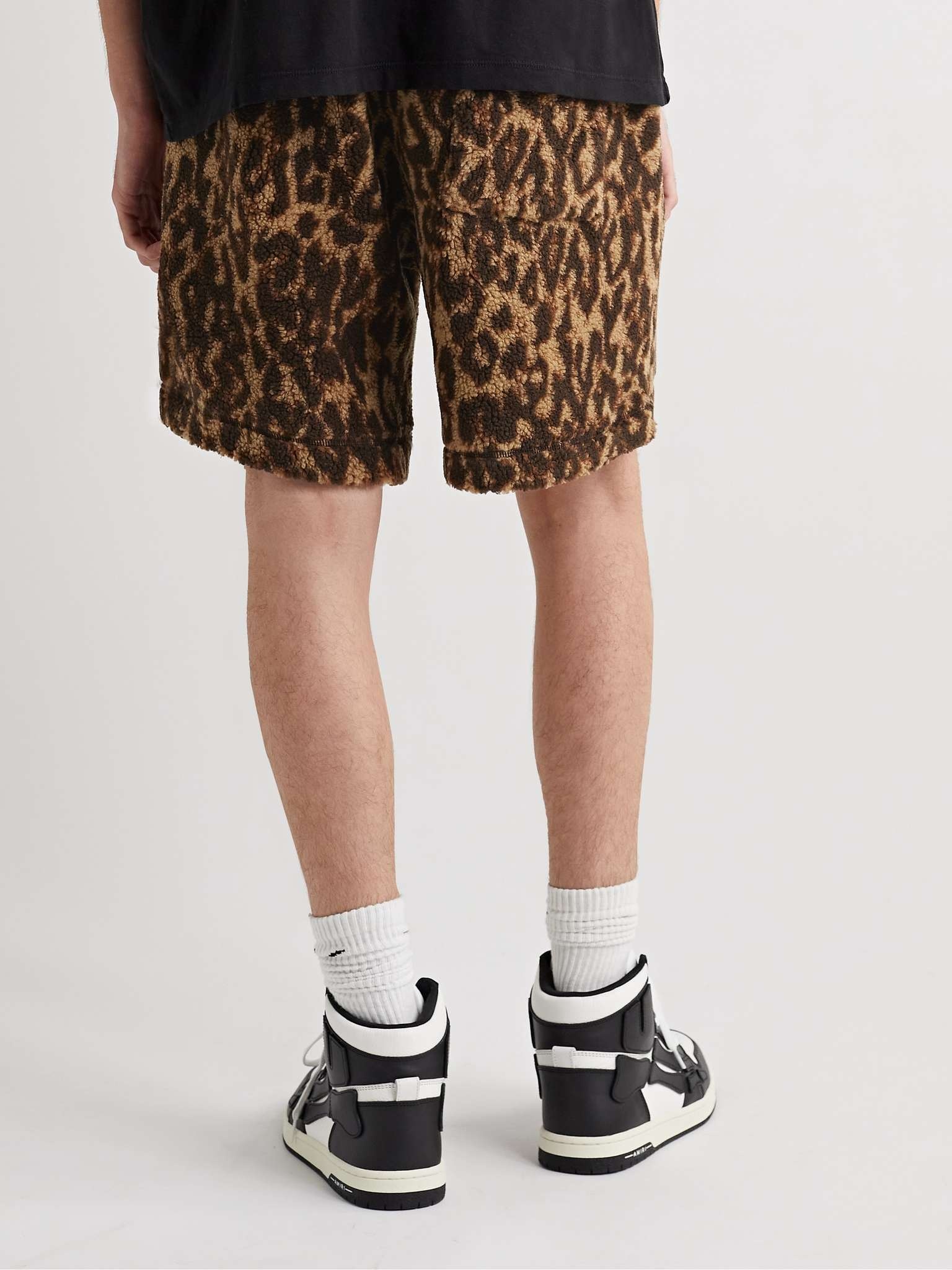 Wide-Leg Leather-Trimmed Leopard-Print Fleece Shorts - 4