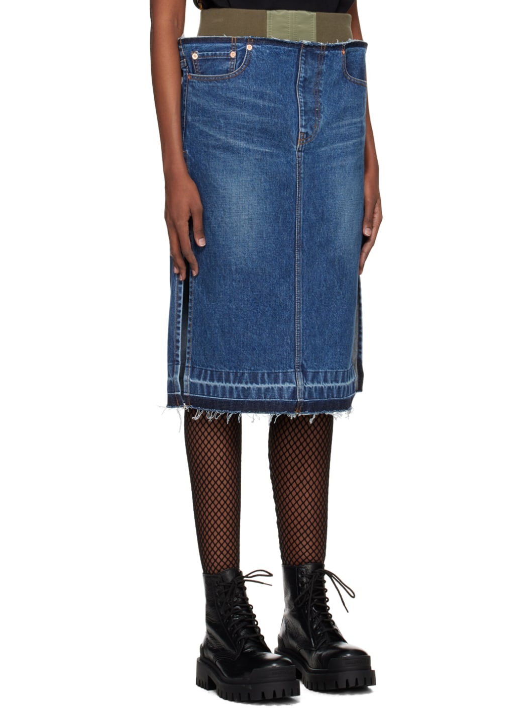 Blue Layered Denim Midi Skirt - 2