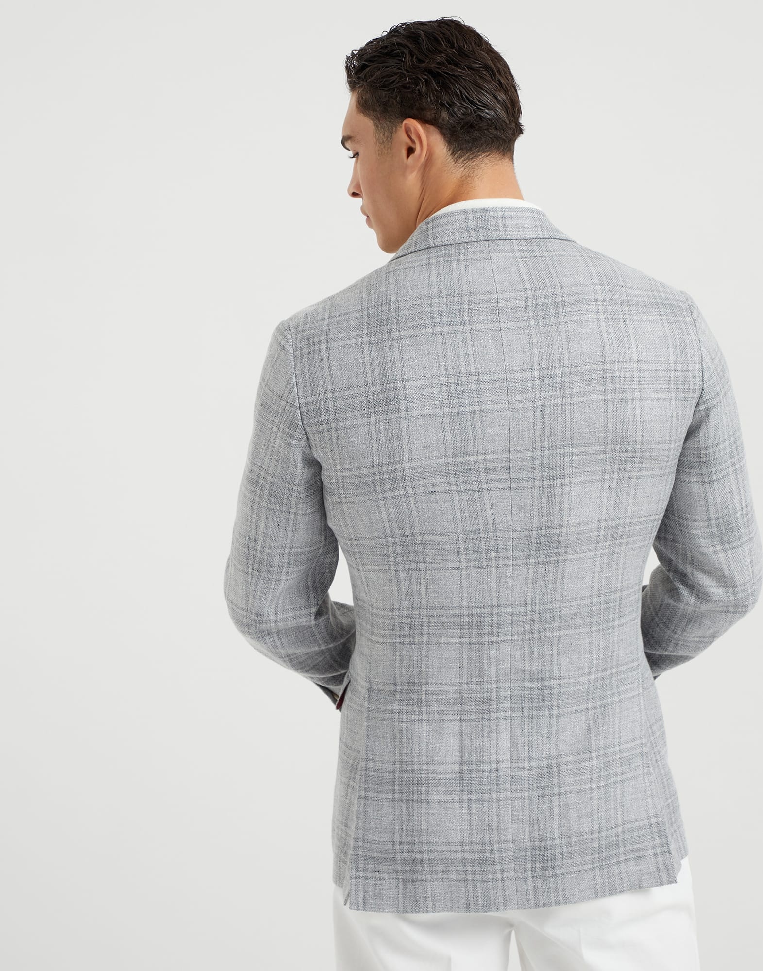 Linen, wool and silk Prince of Wales one-and-a-half breasted deconstructed blazer - 2