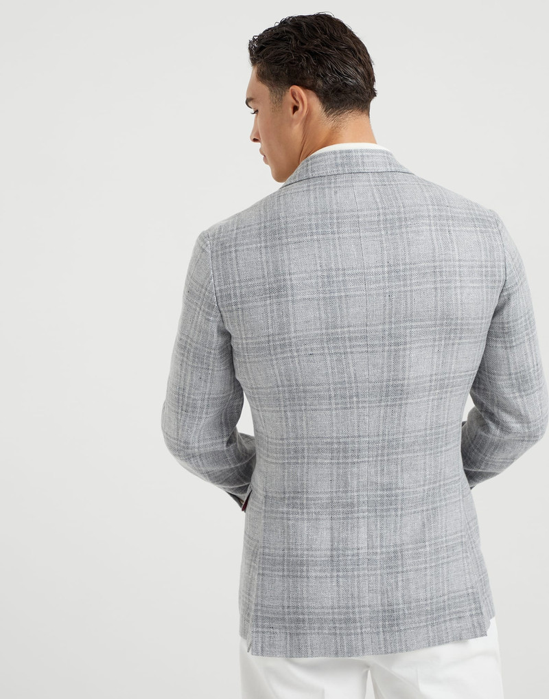 Brunello Cucinelli Linen, wool and silk Prince of Wales one-and-a-half breasted deconstructed blazer outlook