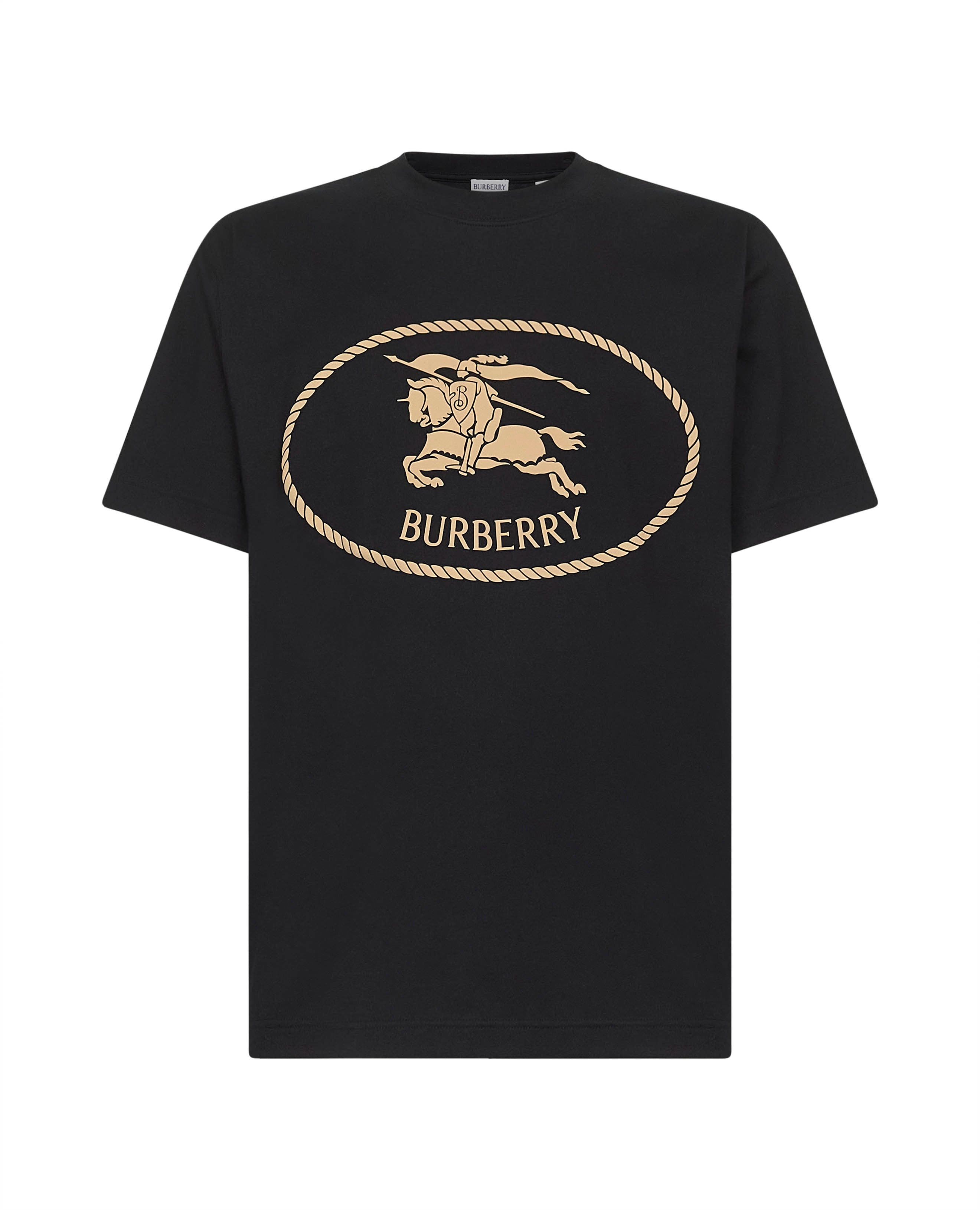 Burberry Men Black Cotton Knight Stamp T-Shirt - 1