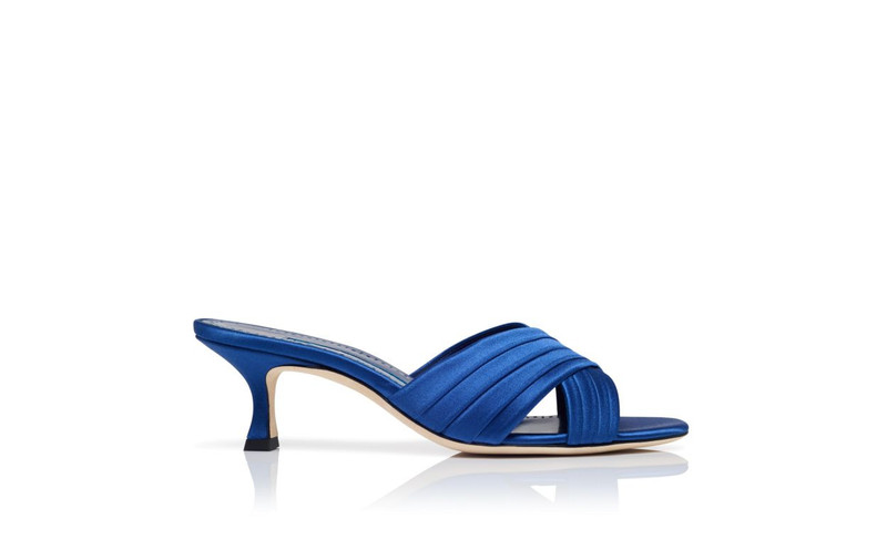 Blue Satin Pleated Detail Mules 1
