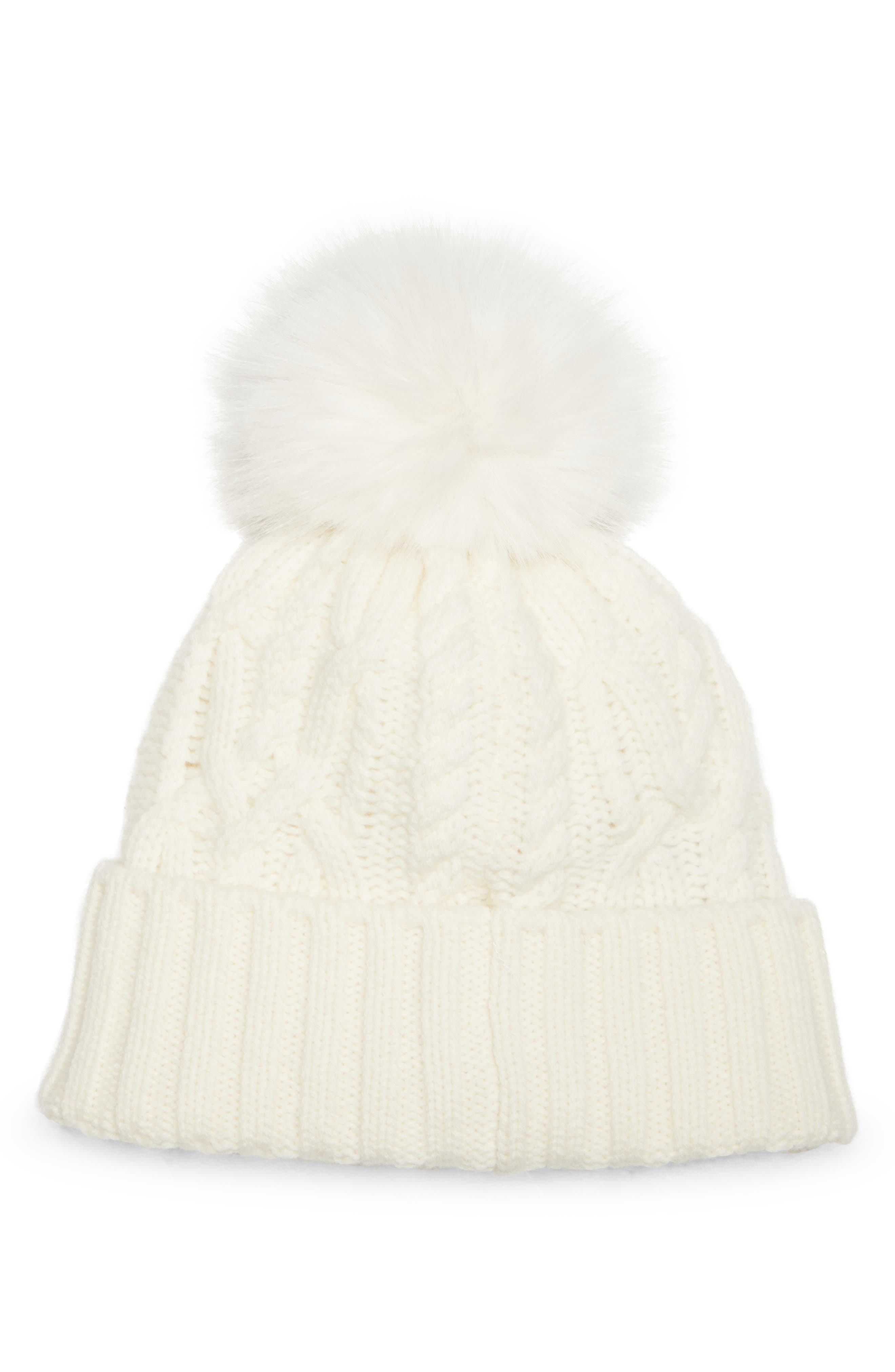 Virgin Wool & Cashmere Rib Beanie with Faux Fur Pompom - 2