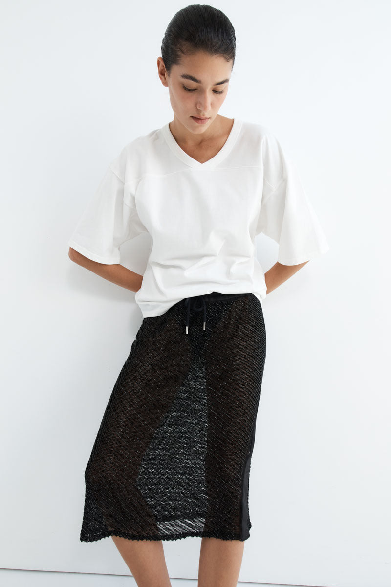 Glass Beaded Mesh Skirt - Jet Black - 11
