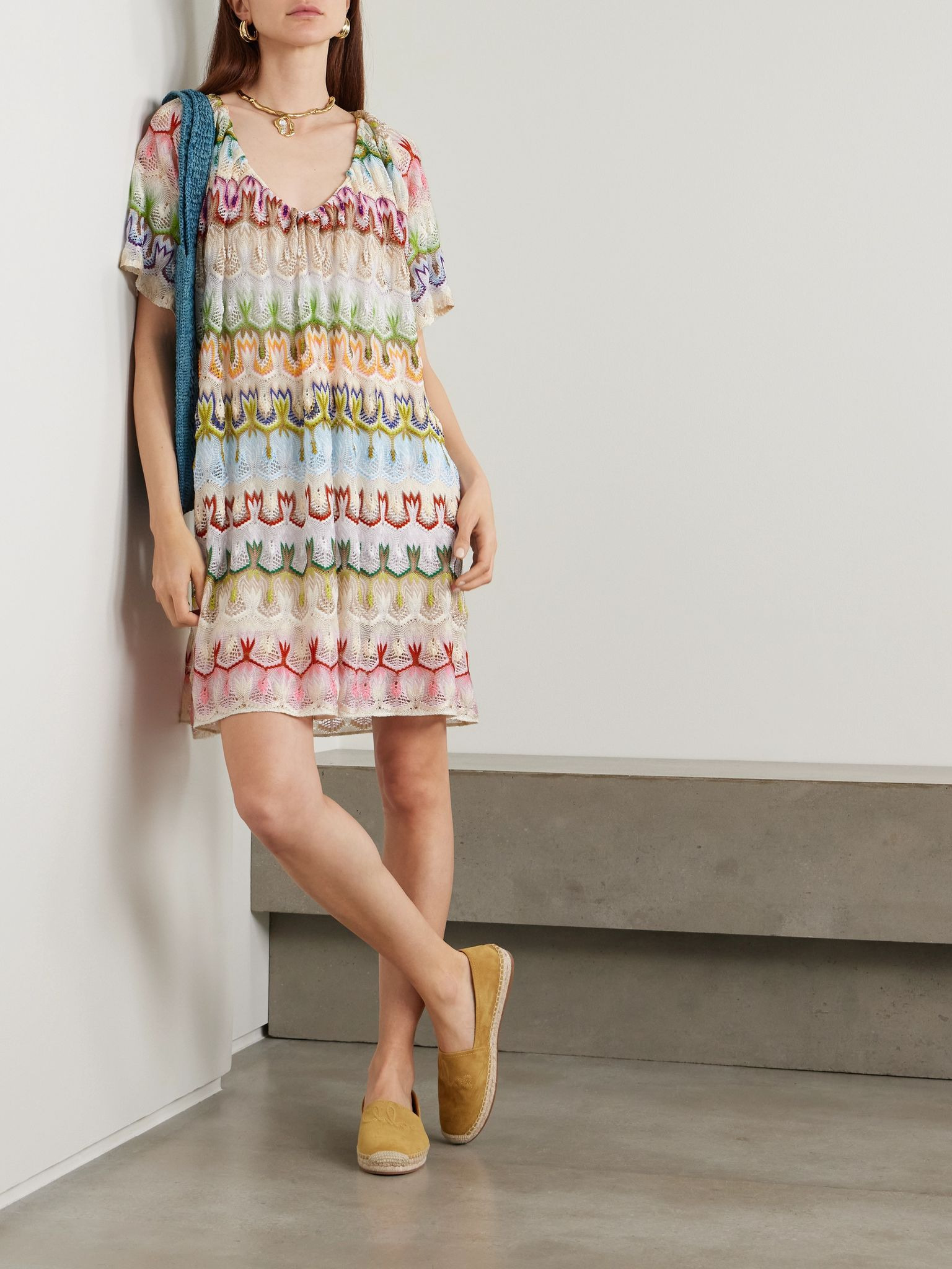 Striped crochet-knit mini dress Multi - 2