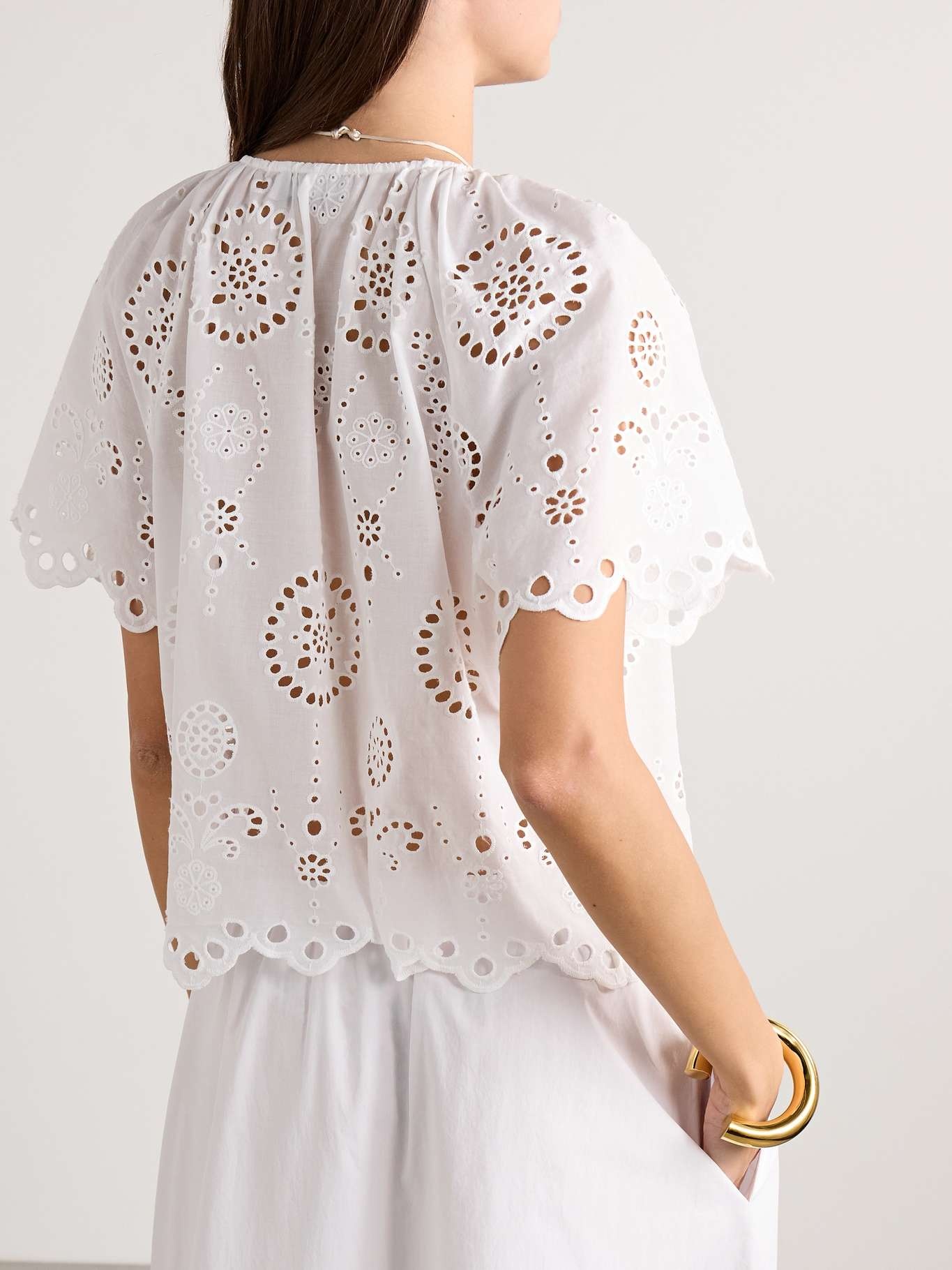 Scalloped broderie anglaise cotton-poplin shirt White - 3