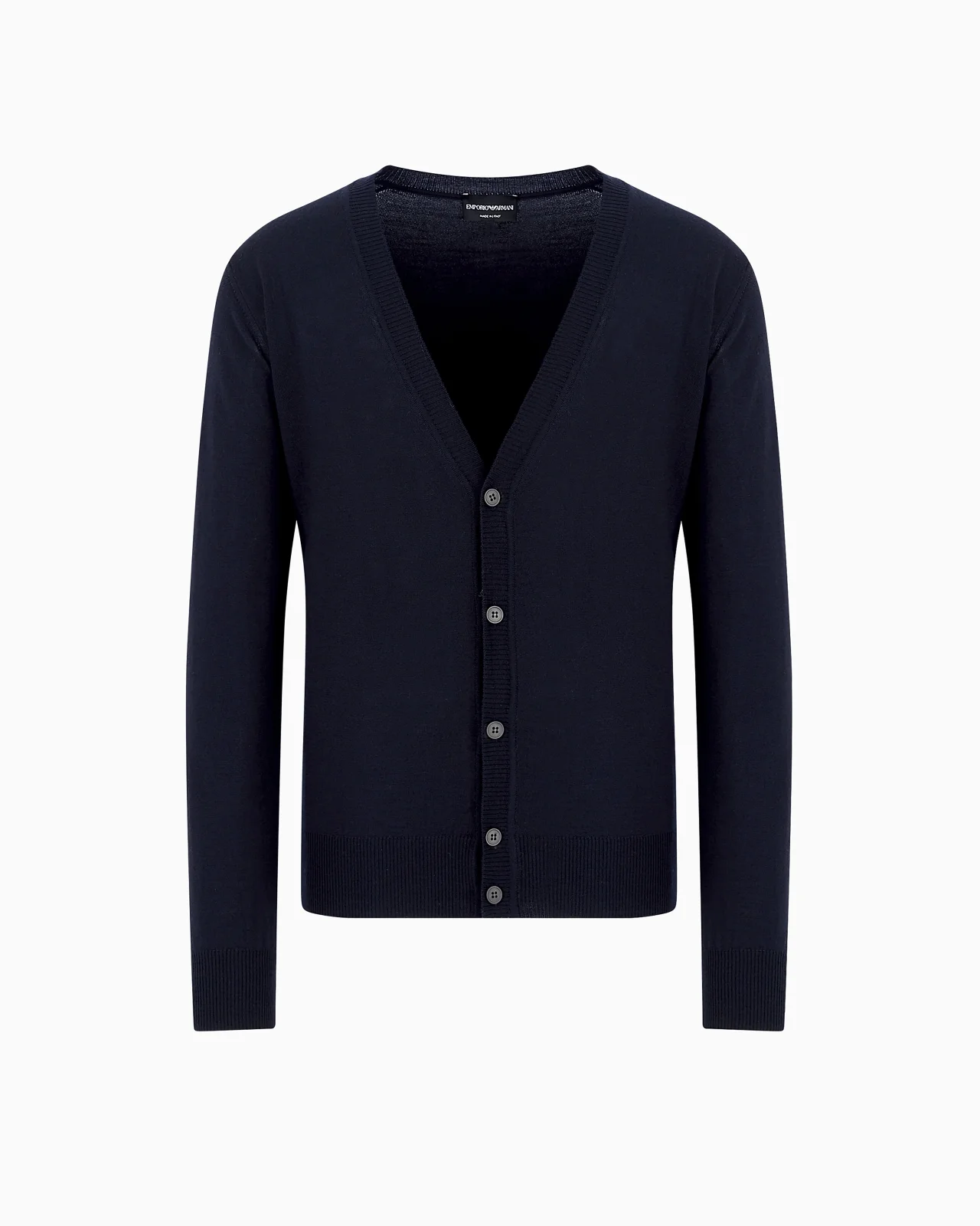 Plain-knit, virgin-wool V-neck cardigan - 1
