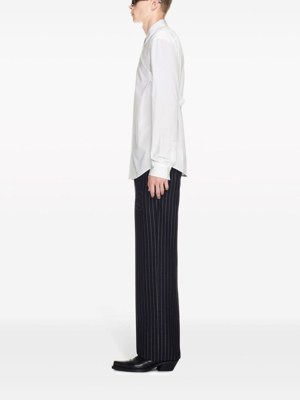 number-print pinstriped slim-cut trousers - 3