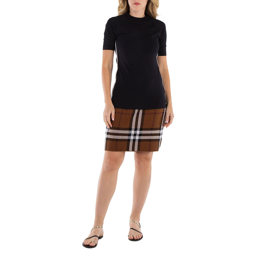 Burberry Ladies Black Thora Logo Tape Stretch-Cotton T-Shirt - 6