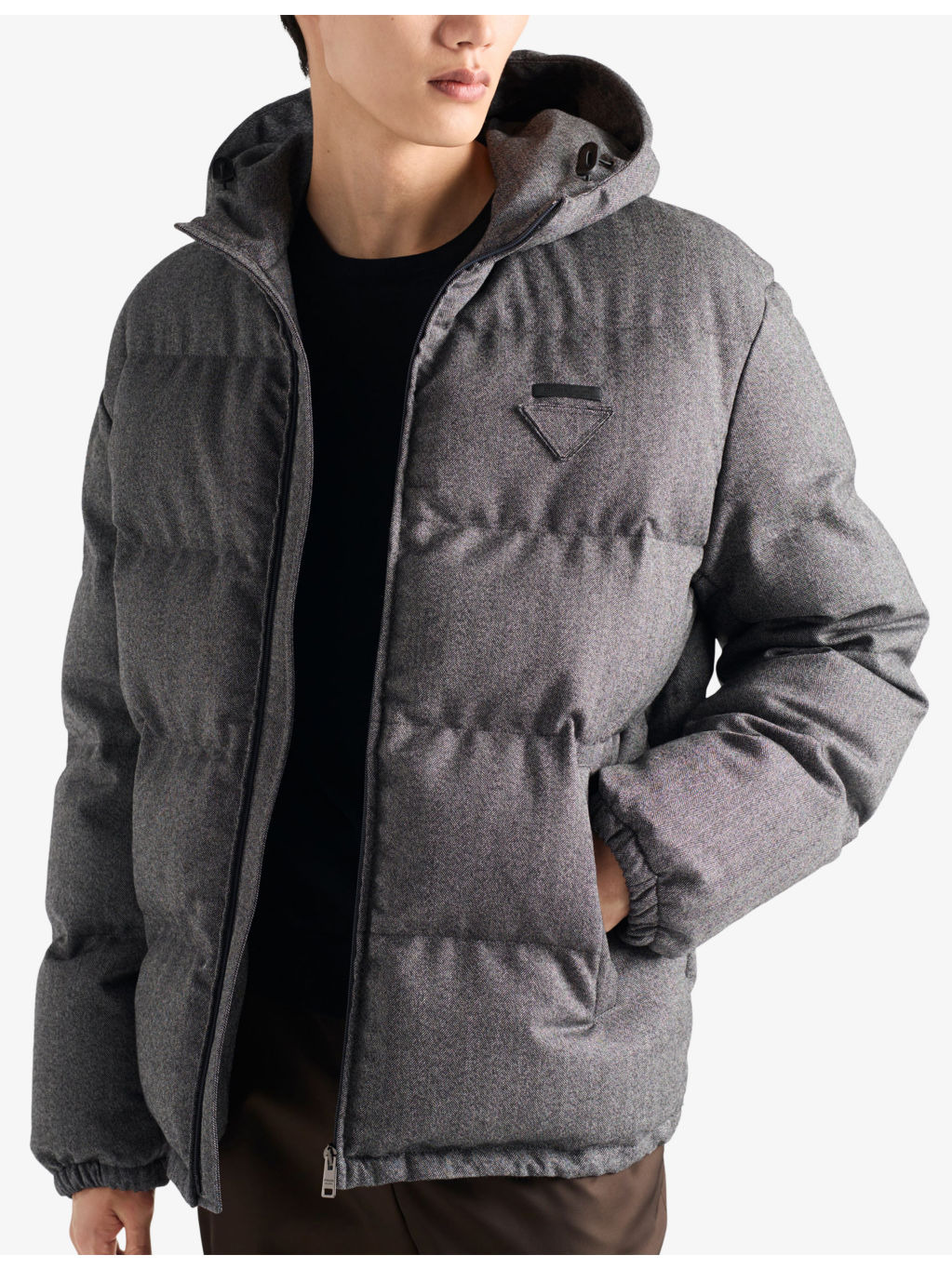 Logo-Plaque Hooded Wool Shell-Down Jacket - 3